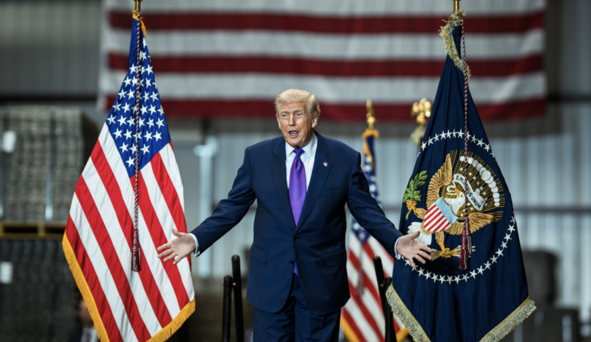 A photo of Trump giving a speech