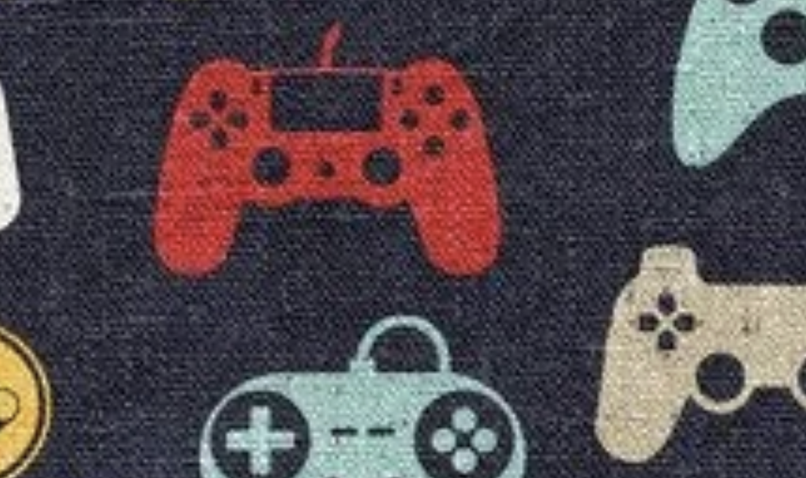 A pattern with colorful gaming controllers.