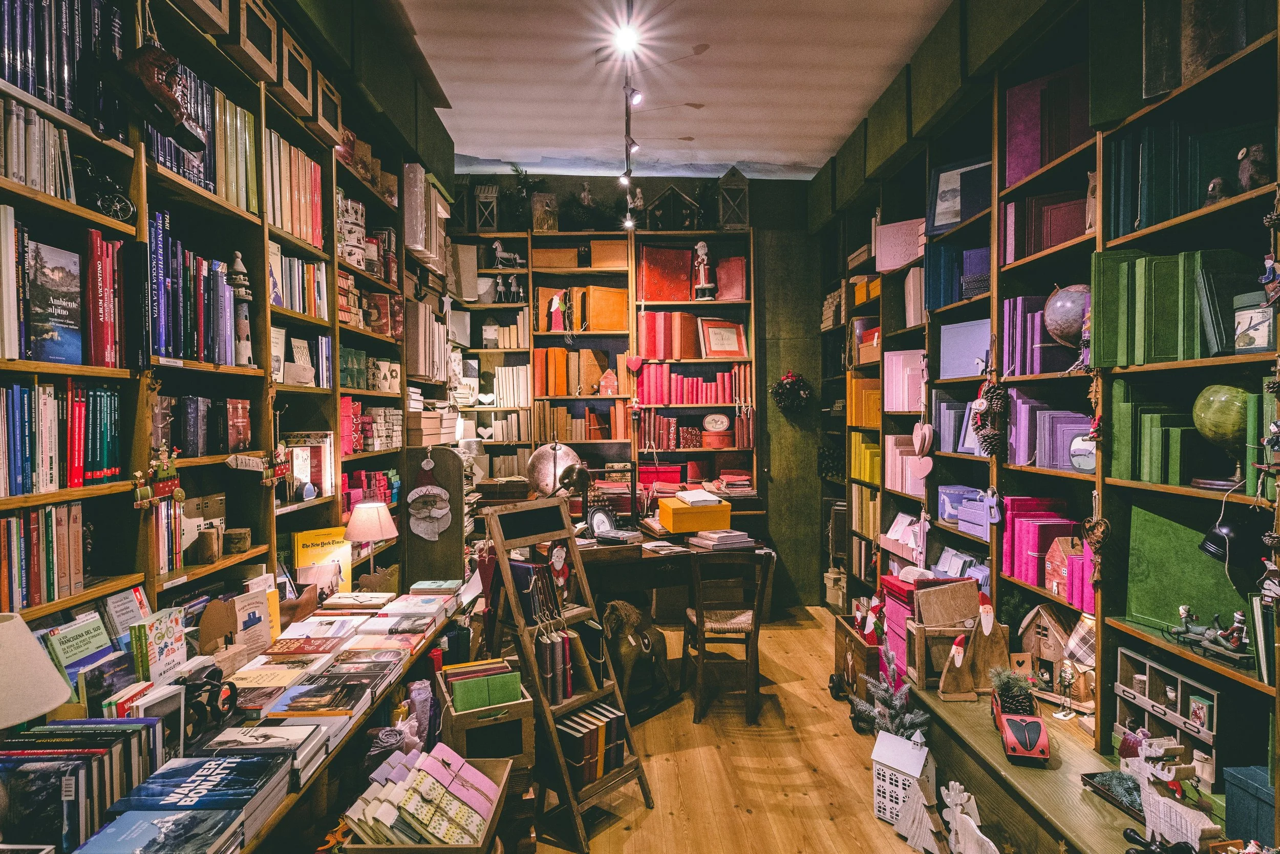 A photo of a colorful bookshop