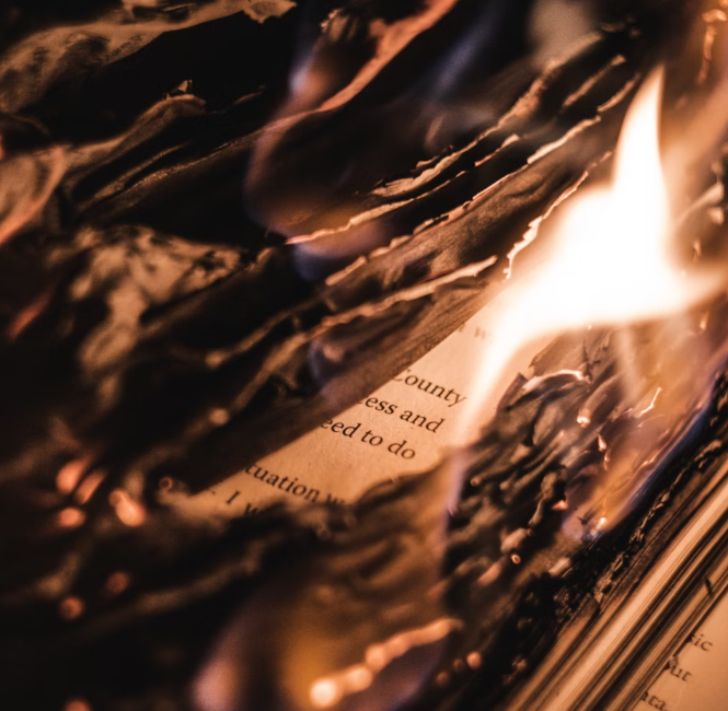 A page from a book burning.