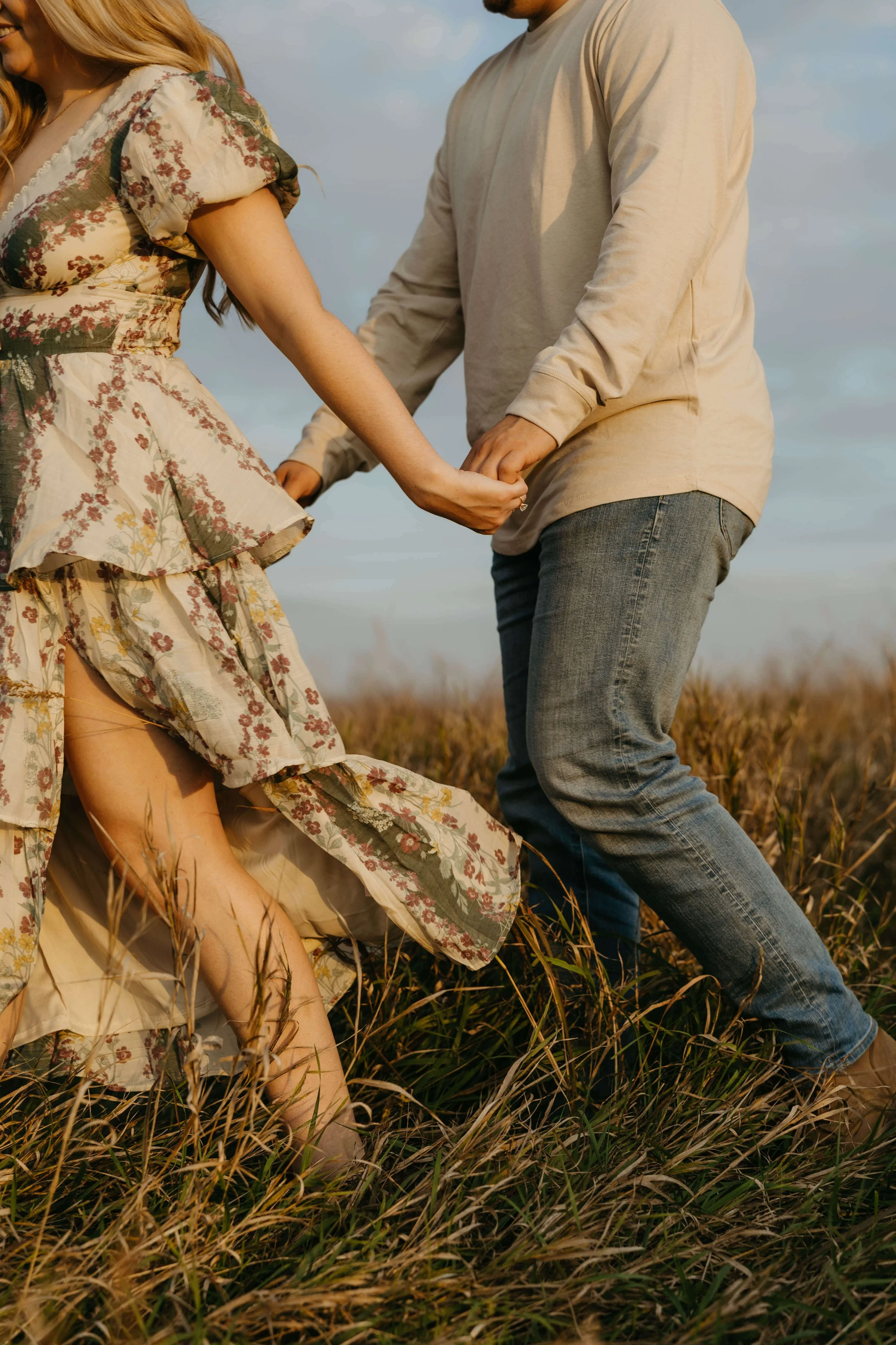 Vibey couple engagement session in Sioux Falls at sunset with Jenna Heckel Photography.