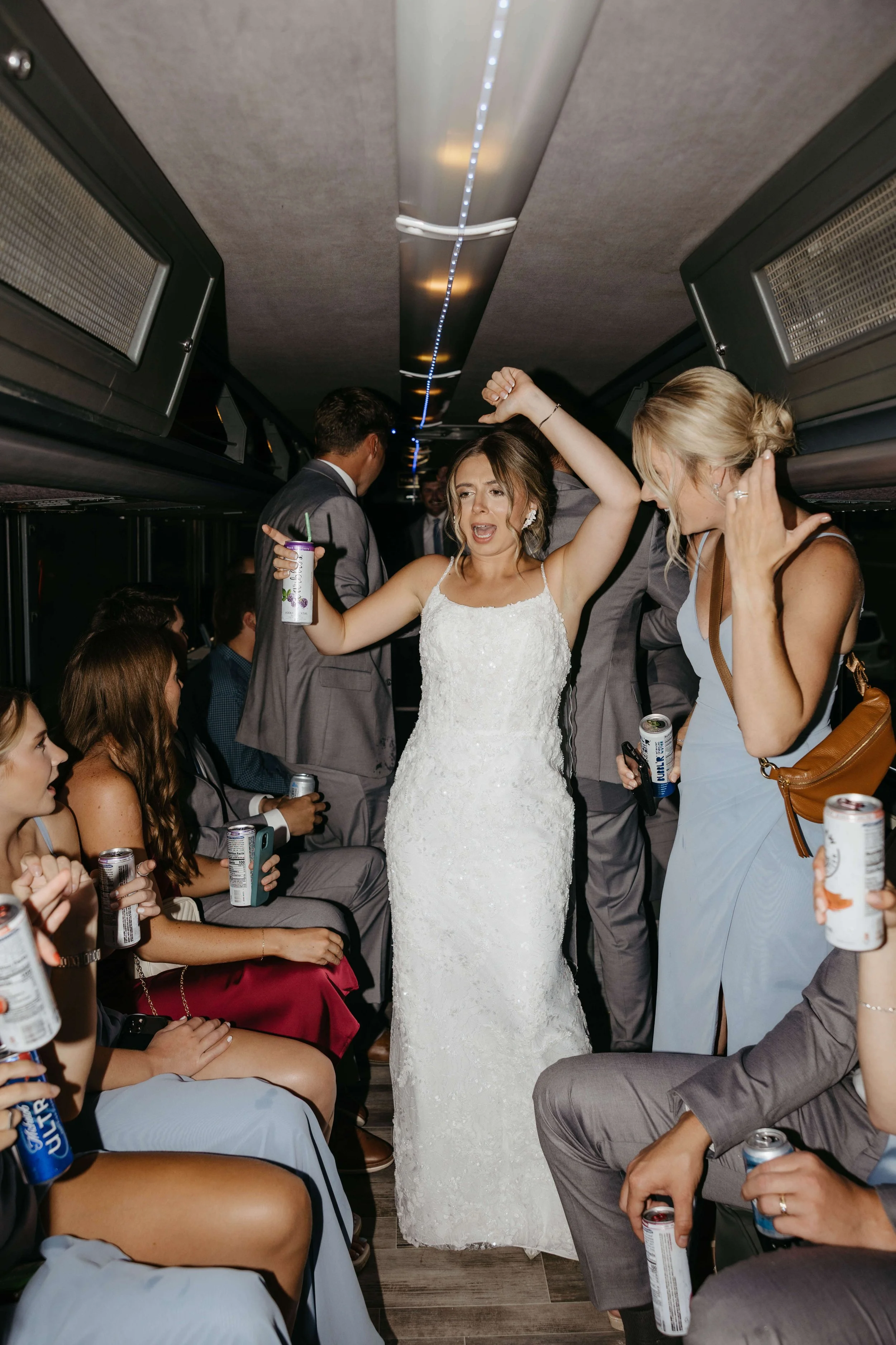 Bride partying on a party bus in Mithcell South Dakota.