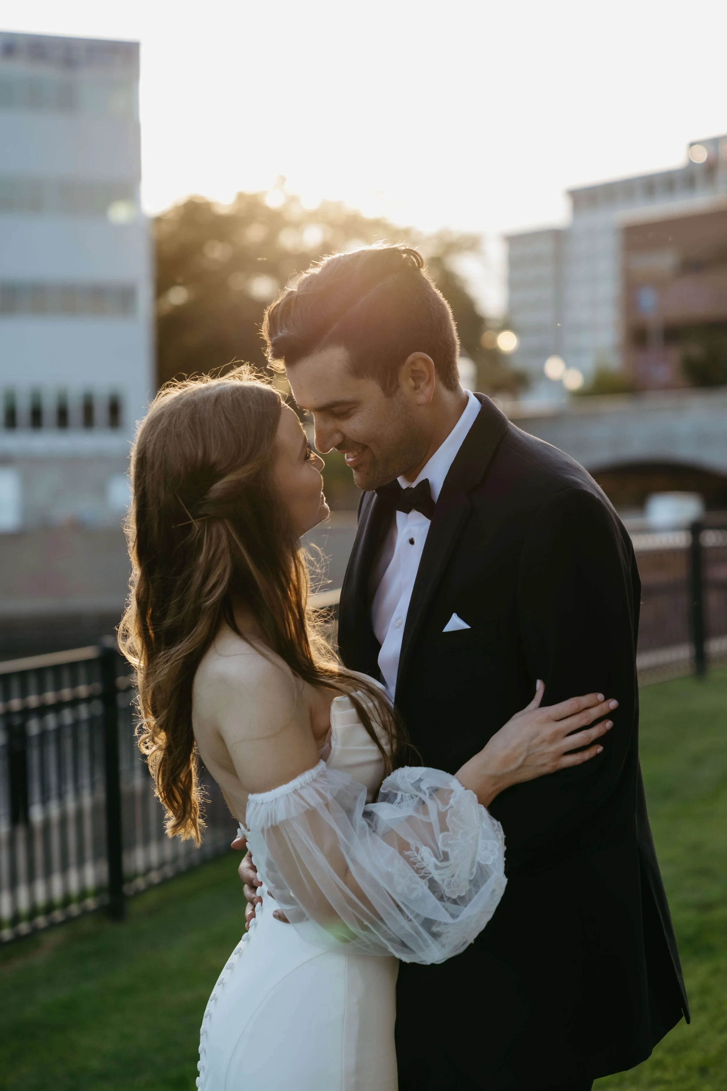 Couple doing Sunset portraits in downtown Sioux Falls, South Dakota.