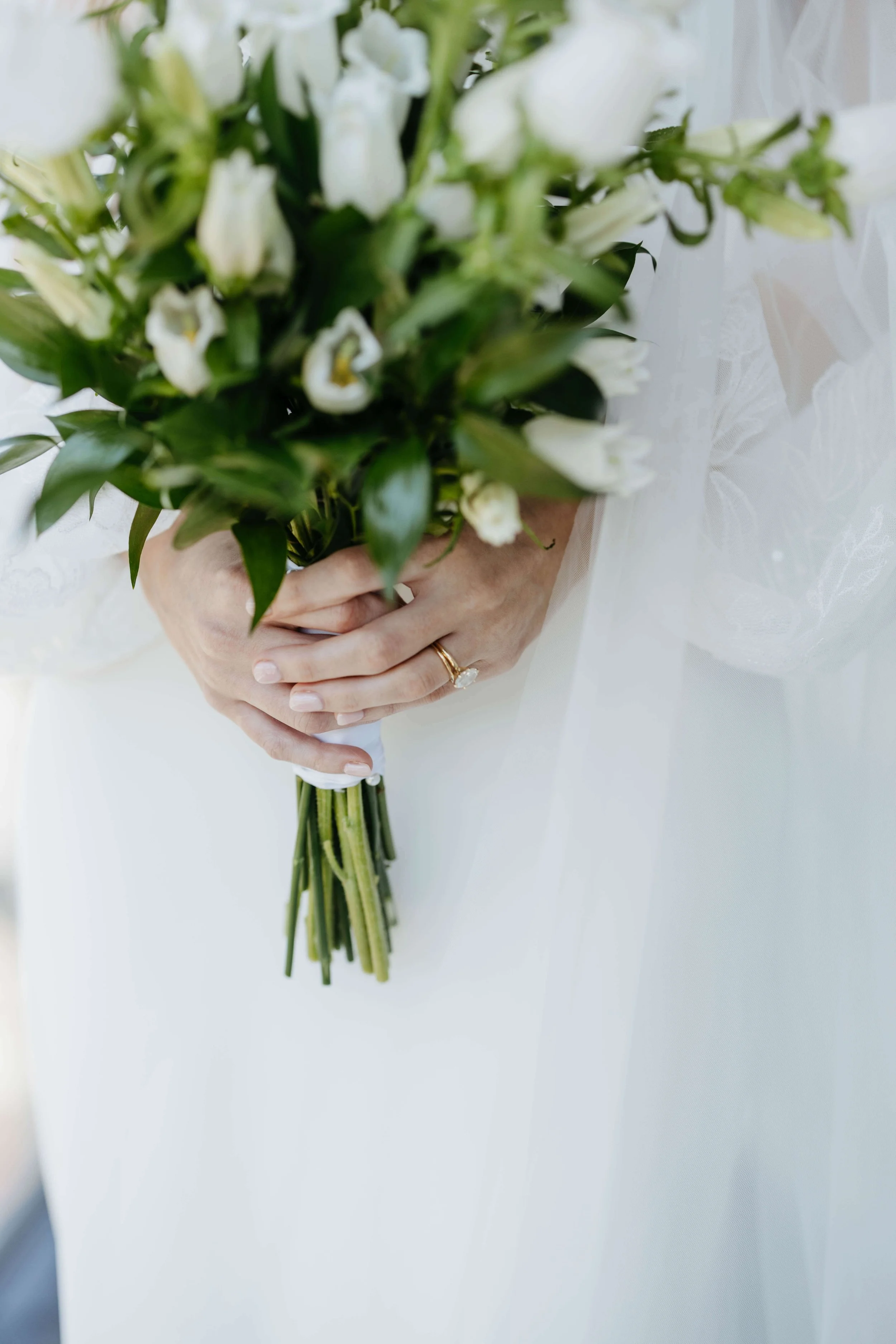 Bridal flowers on brides wedding day in downtown Sioux Falls.
