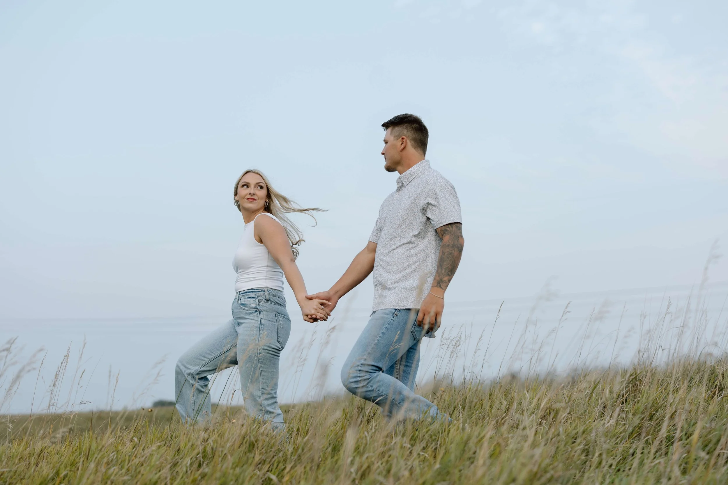 Couple in Sioux Falls, South Dakota during their engagement photos.