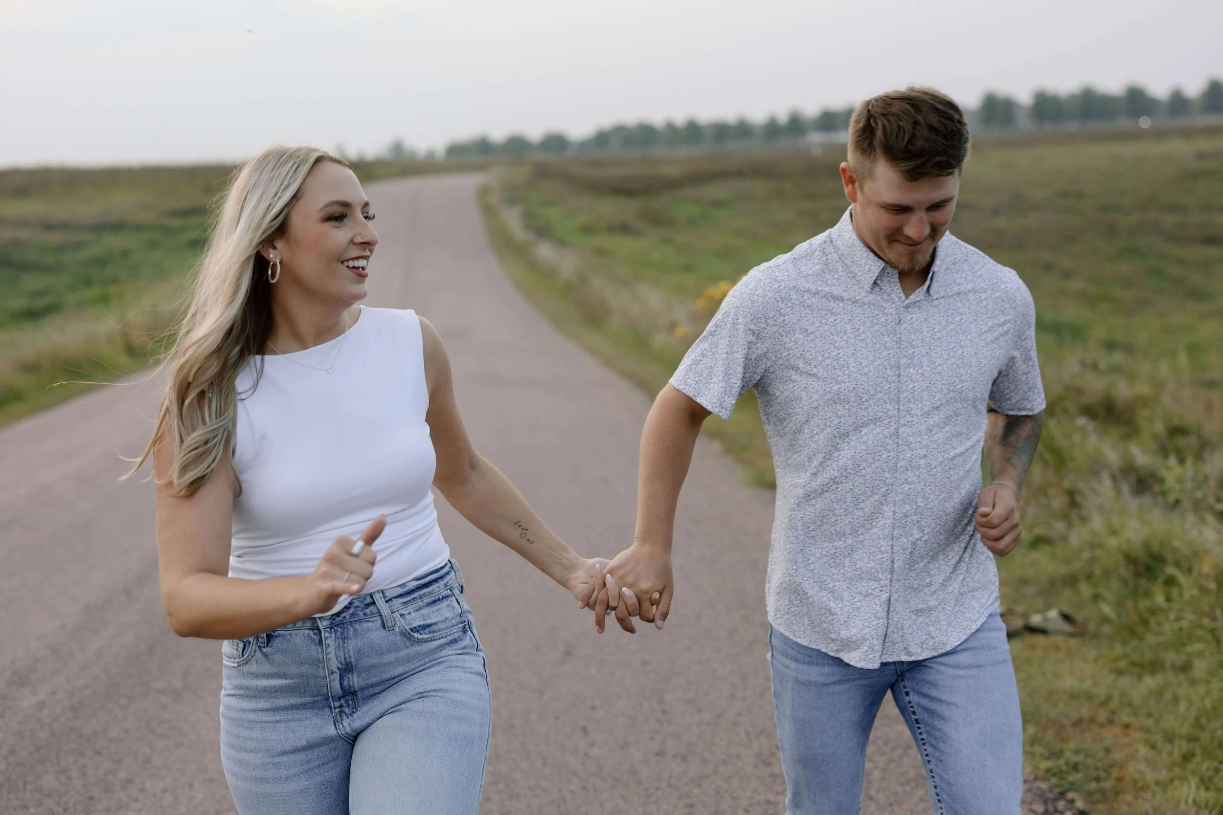 Classy couple at their engagement session at Lake Alvin near Sioux Falls.