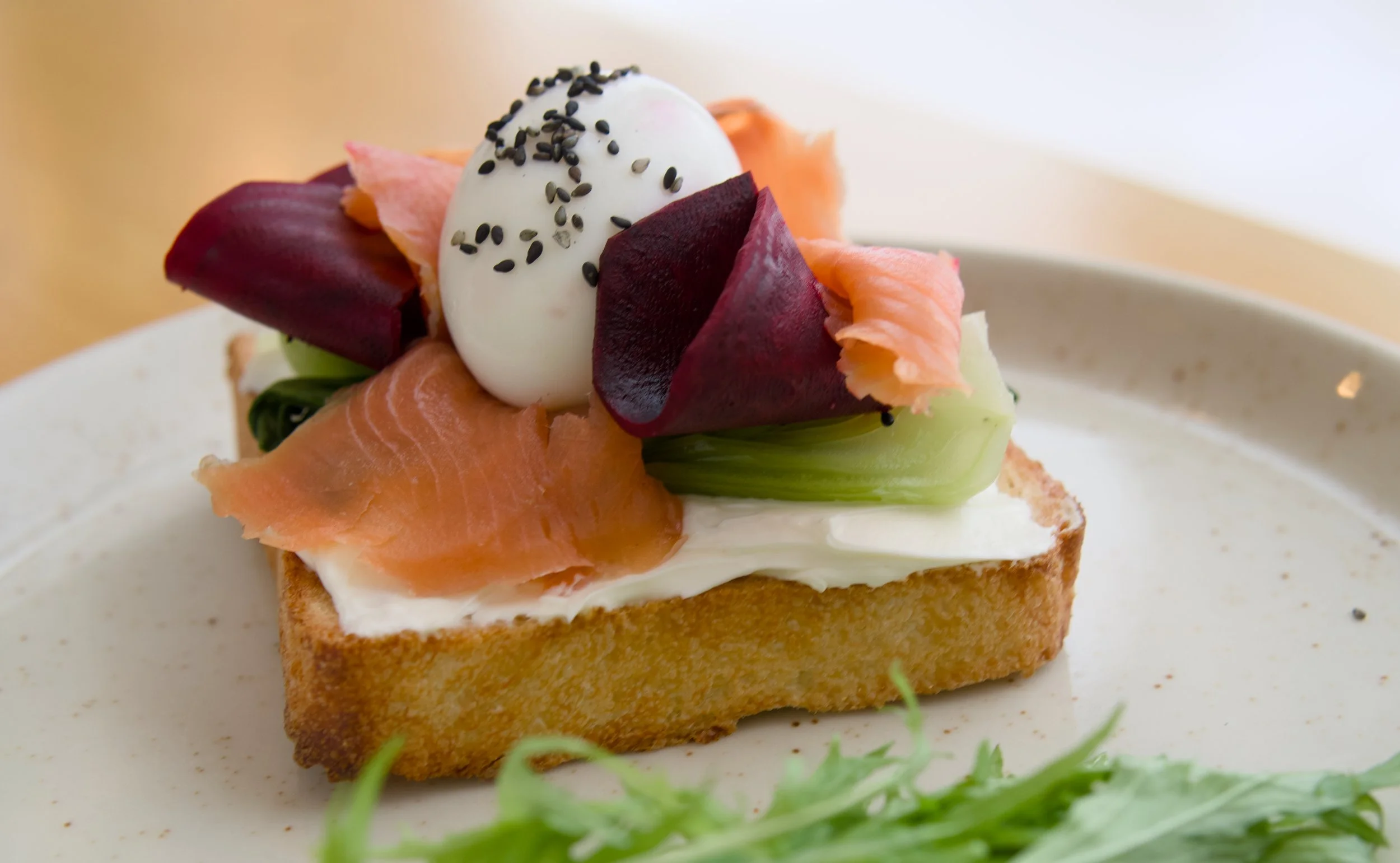 Cured salmon open sandwich