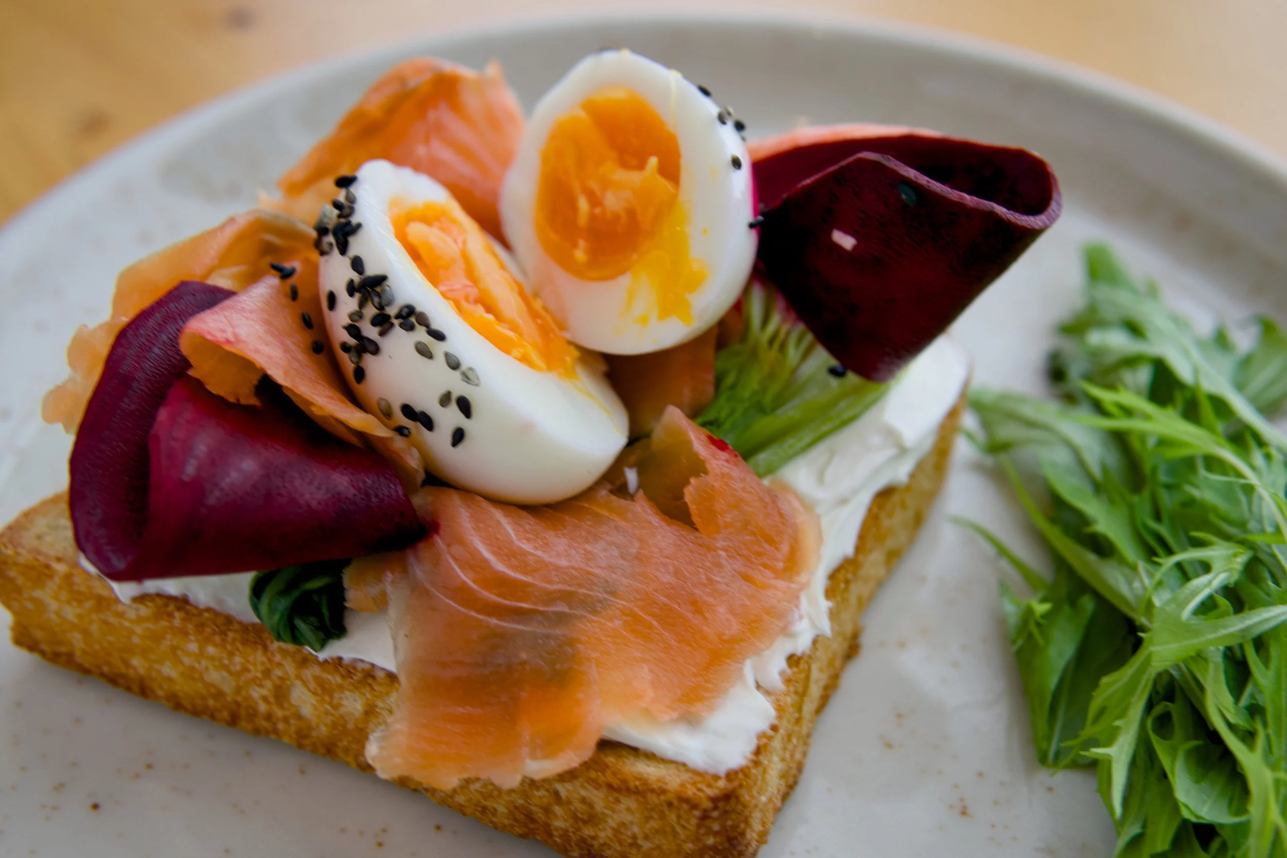 Cured salmon open sandwich