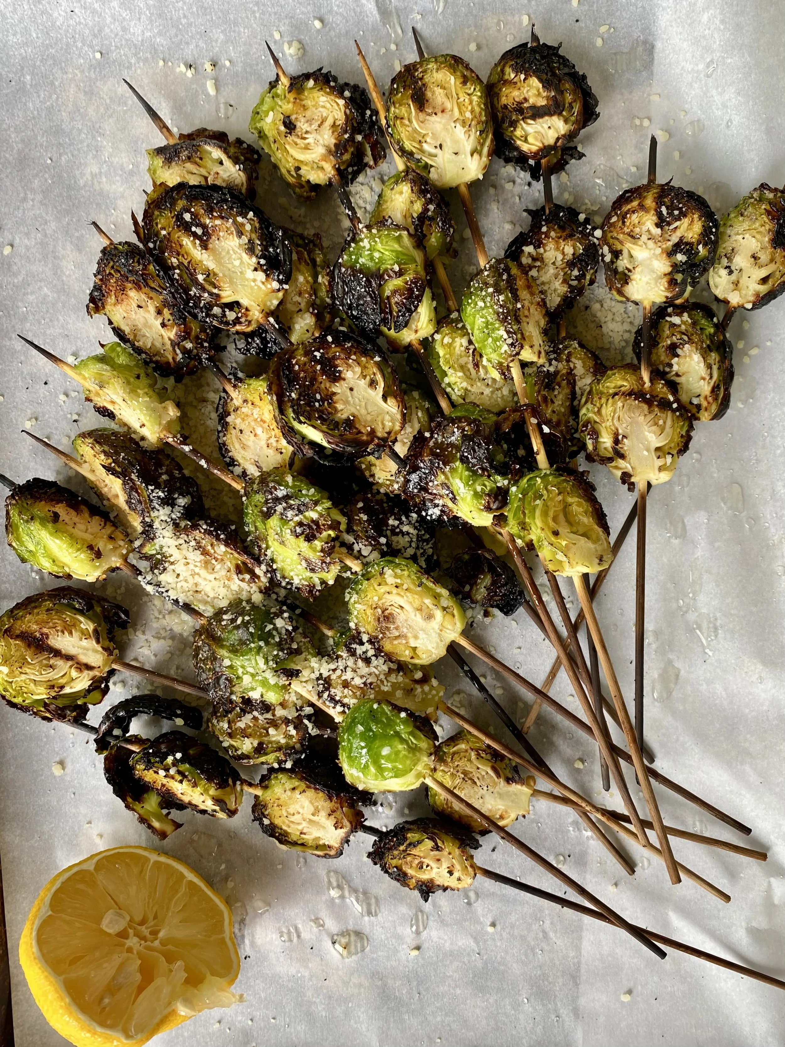 Barbecue Skewered Brussels Sprouts with Parmesan and Lemon