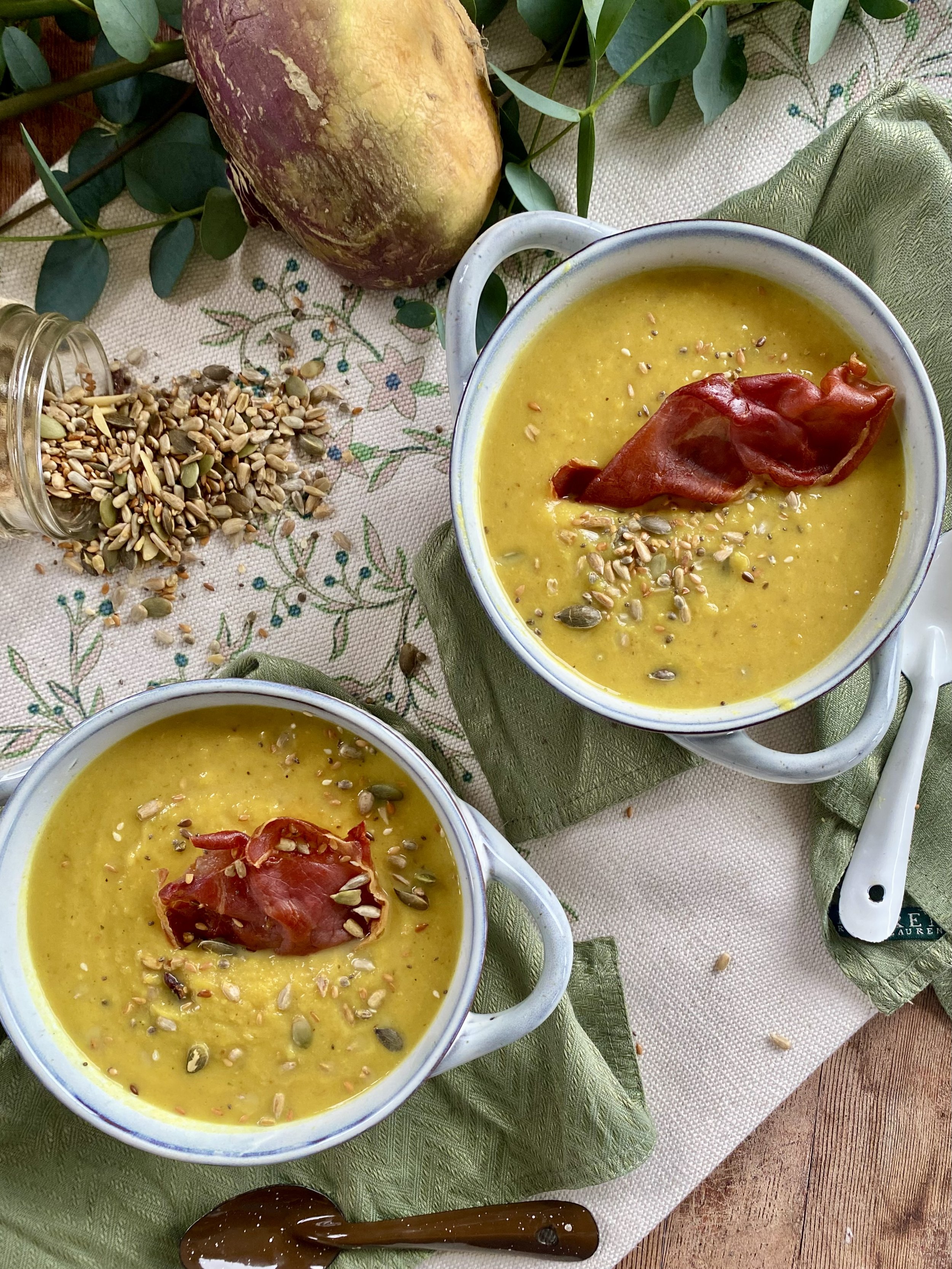 Roasted Turnip and White Bean Soup with a Prosciutto Crisp