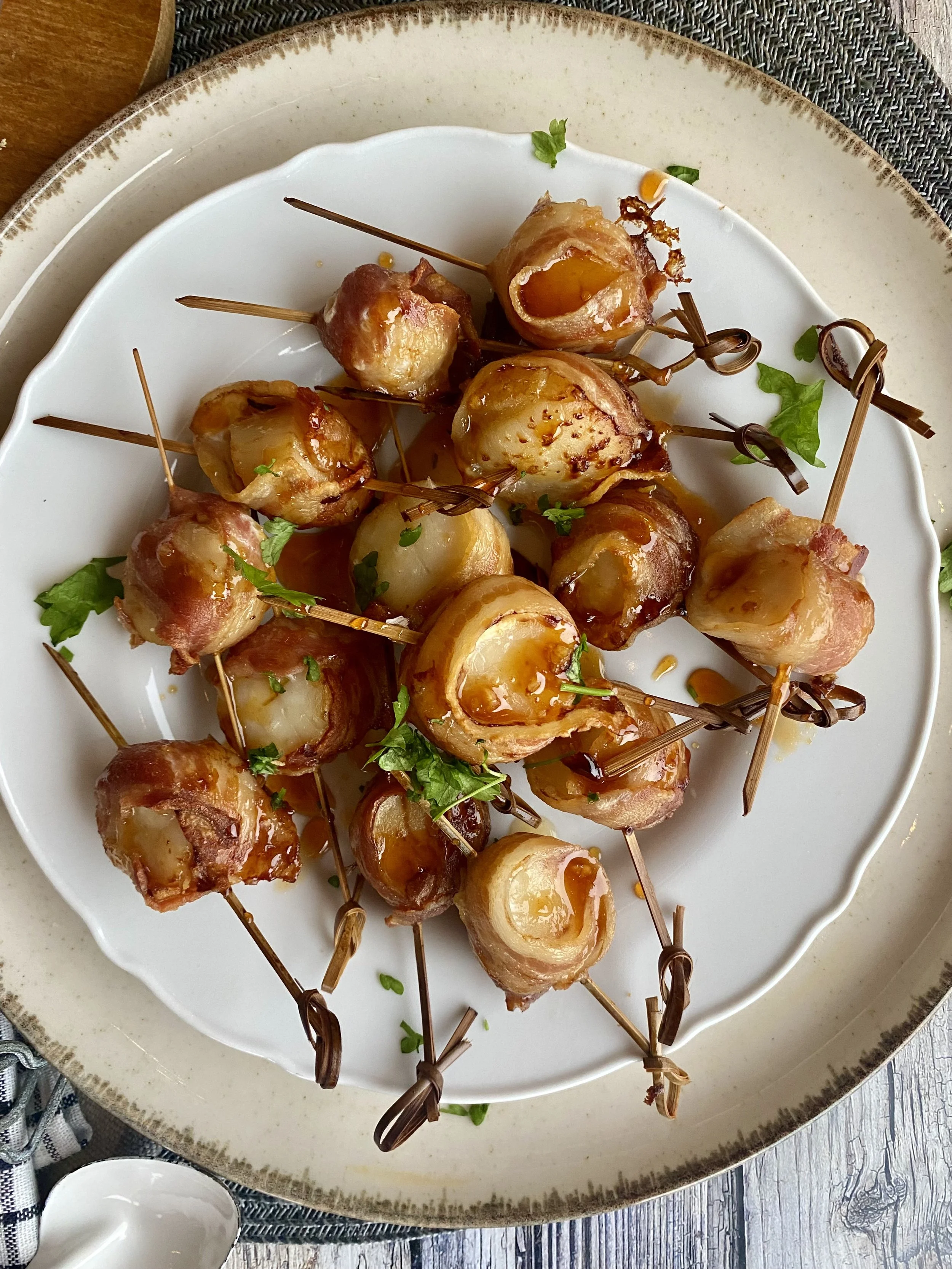 Bacon Wrapped Scallops with Sriracha Honey
