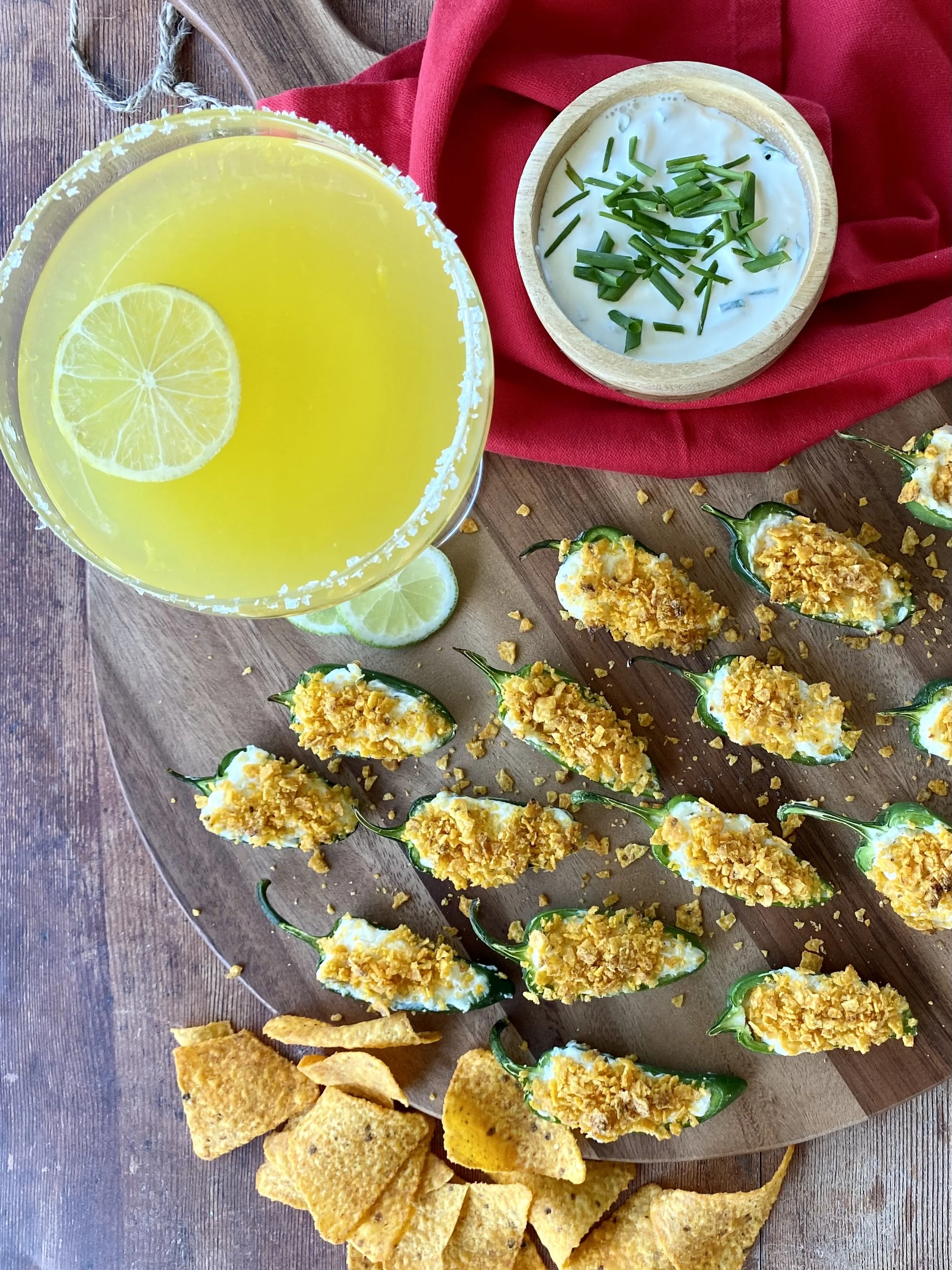 Chili and Cheese Jalapeno Poppers with Chive Sour Cream