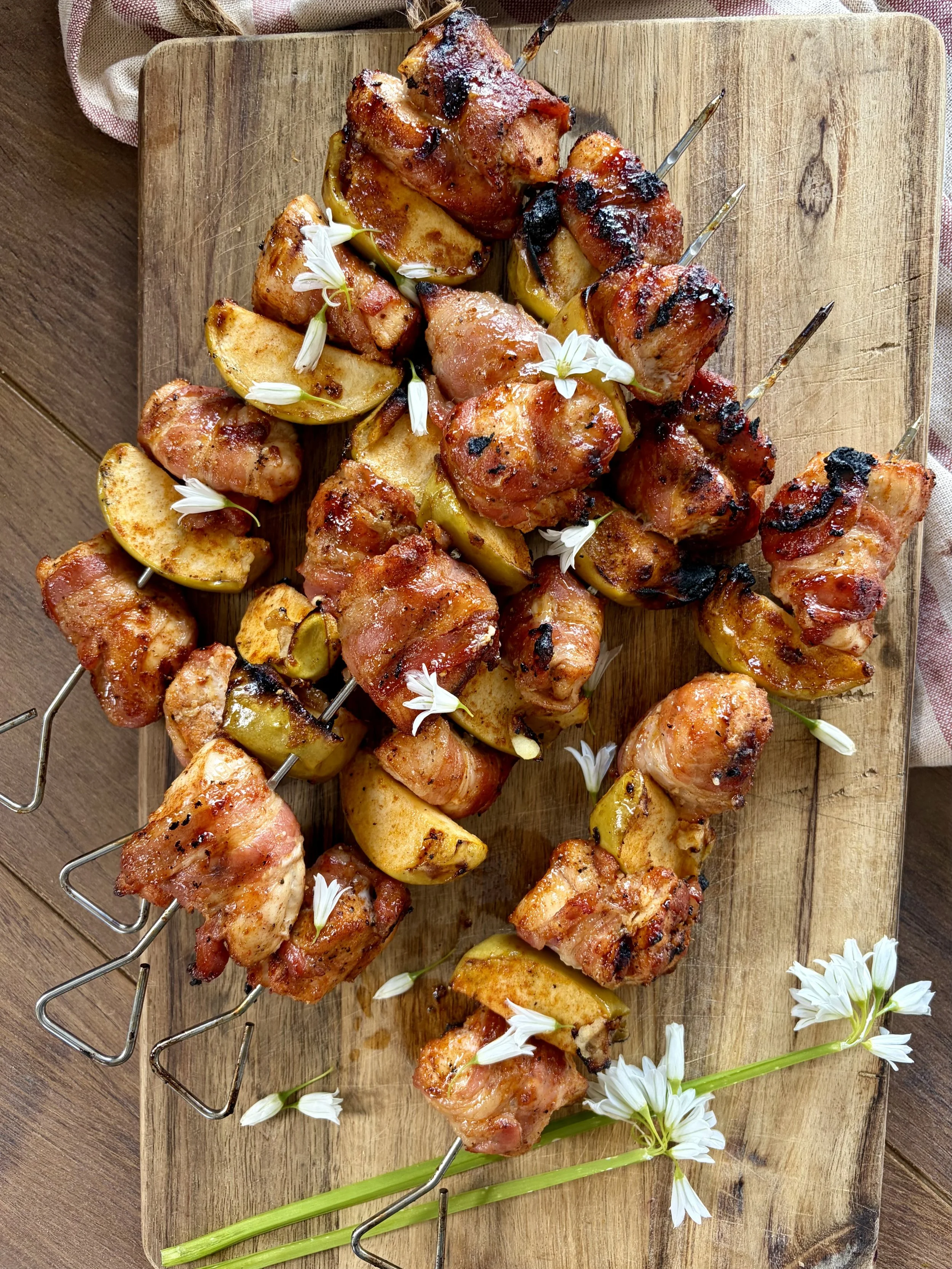 Sweet and Smoky Bacon Chicken Apple Skewers 