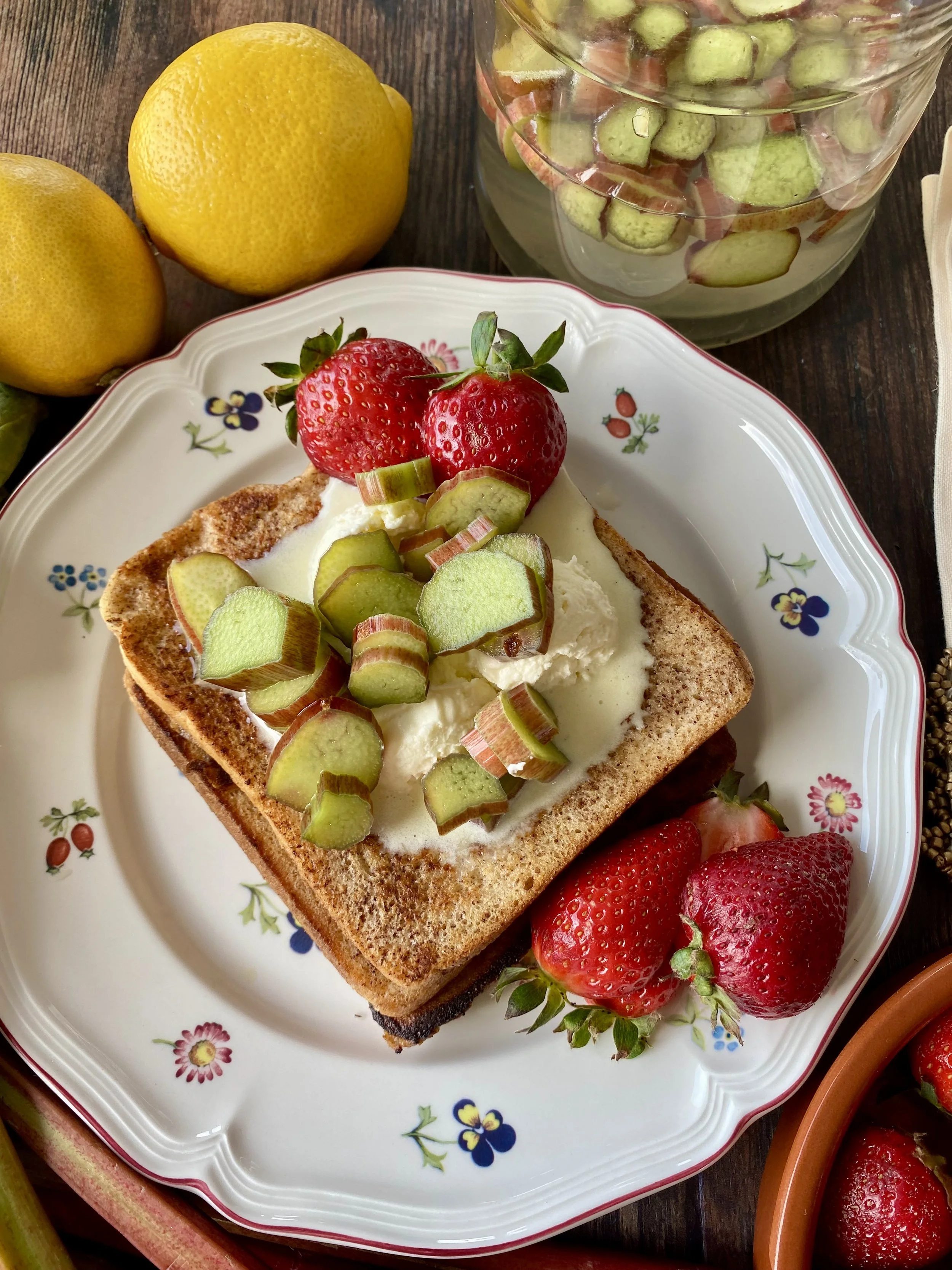 Sweet Pickled Rhubarb French Toast with Mascarpone Cream 