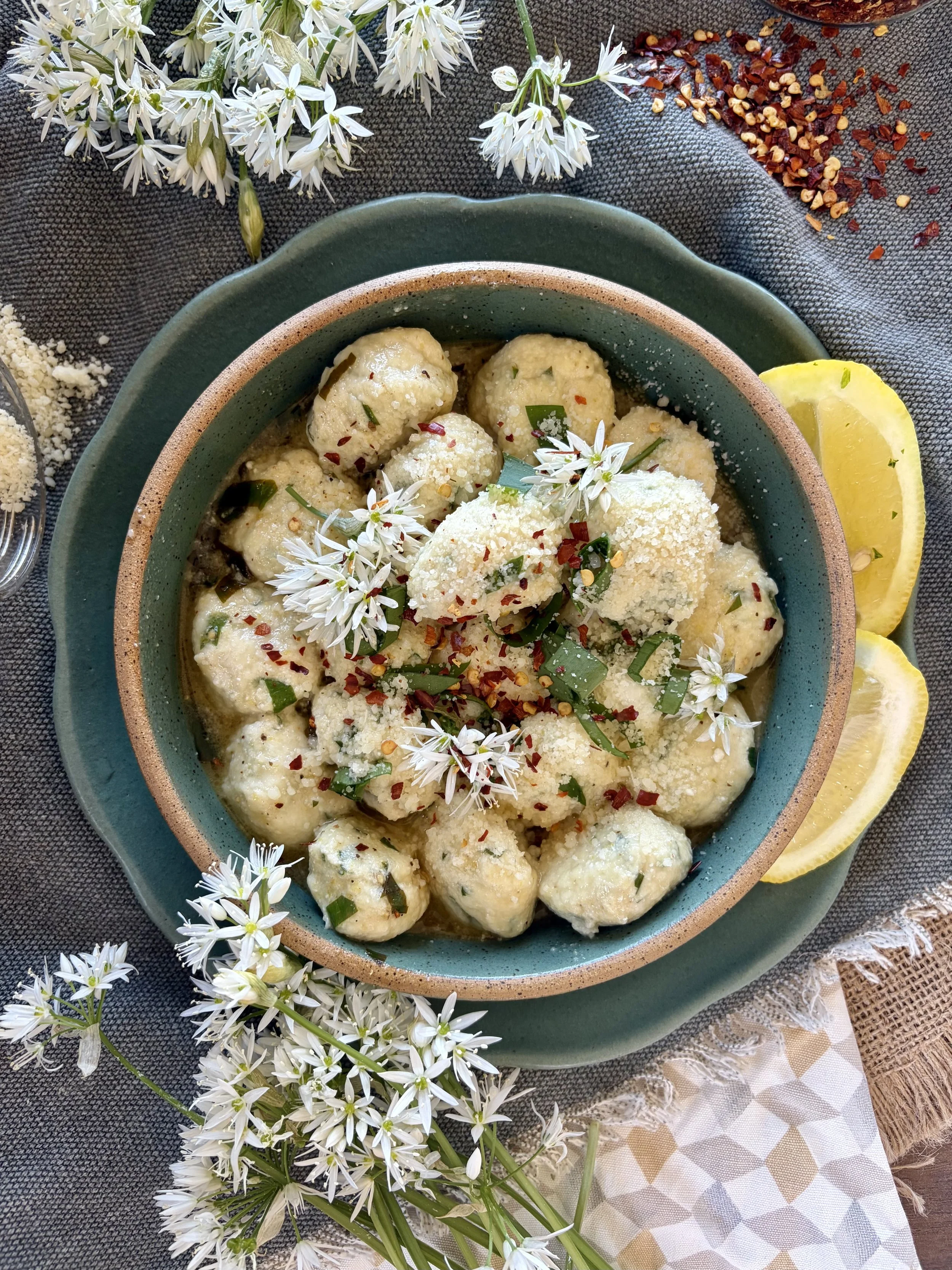 Wild Garlic Gnudi with Lemon Butter Sauce
