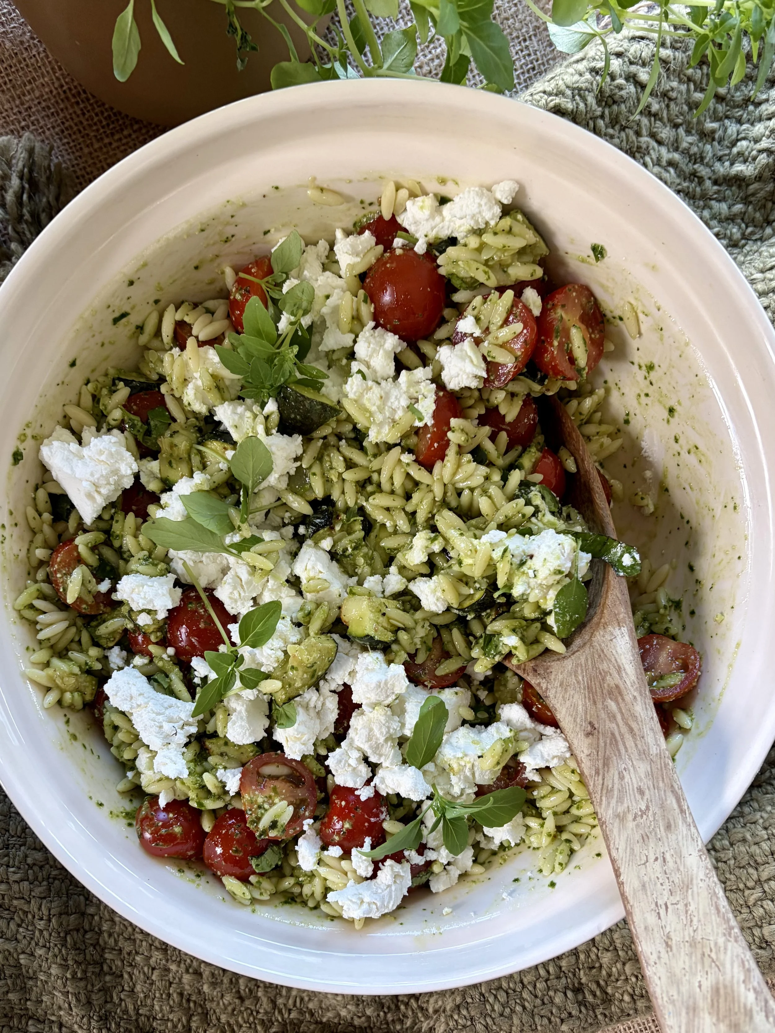 Roasted Zucchini Pesto Orzo Salad