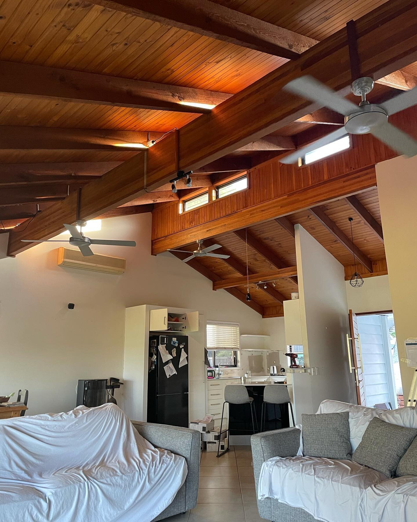 Swipe to see ➡️ Raked ceiling completed yesterday #paintinganddecorating #rakedceiling