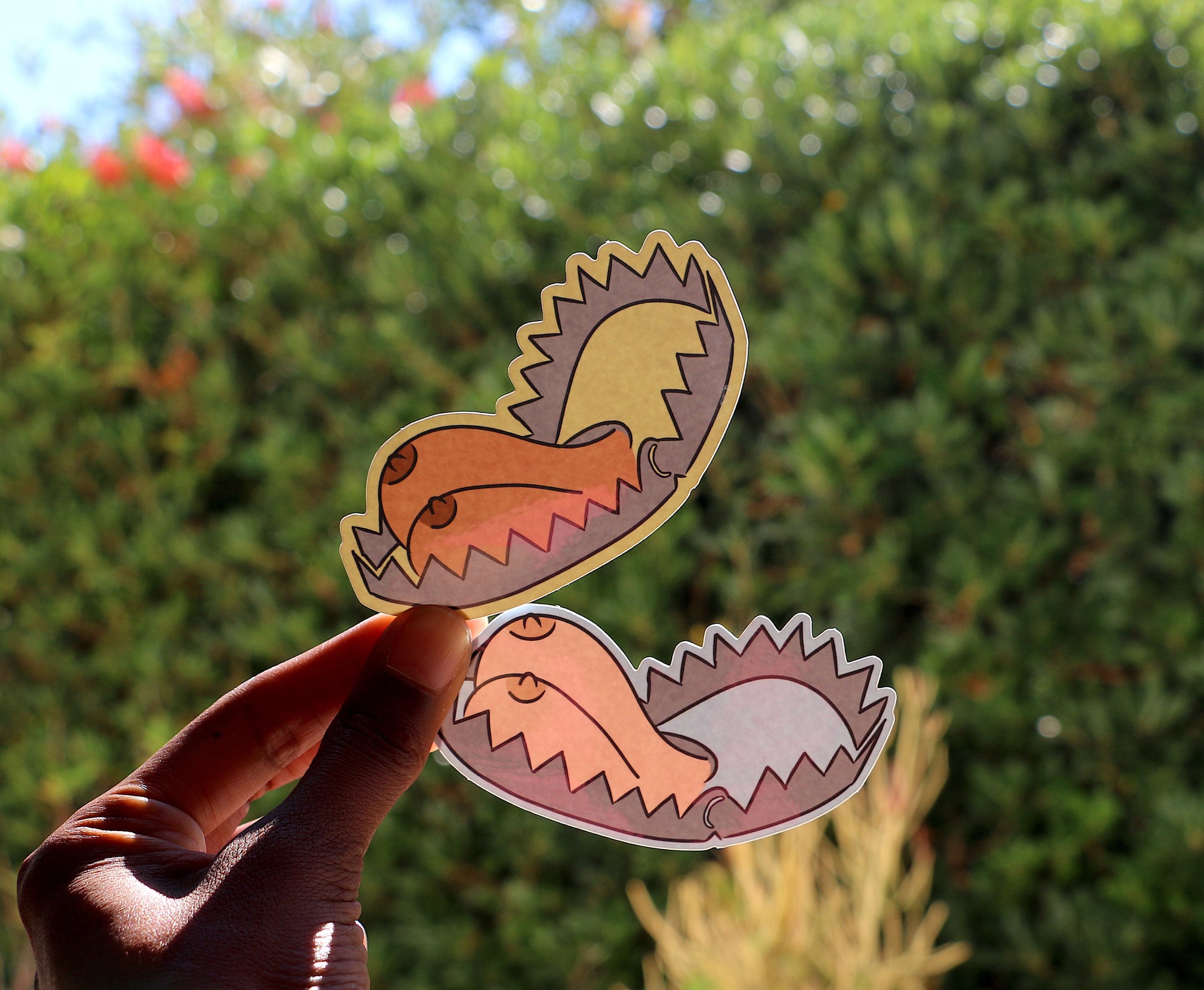 funny boobie trap sticker pair tan and brown