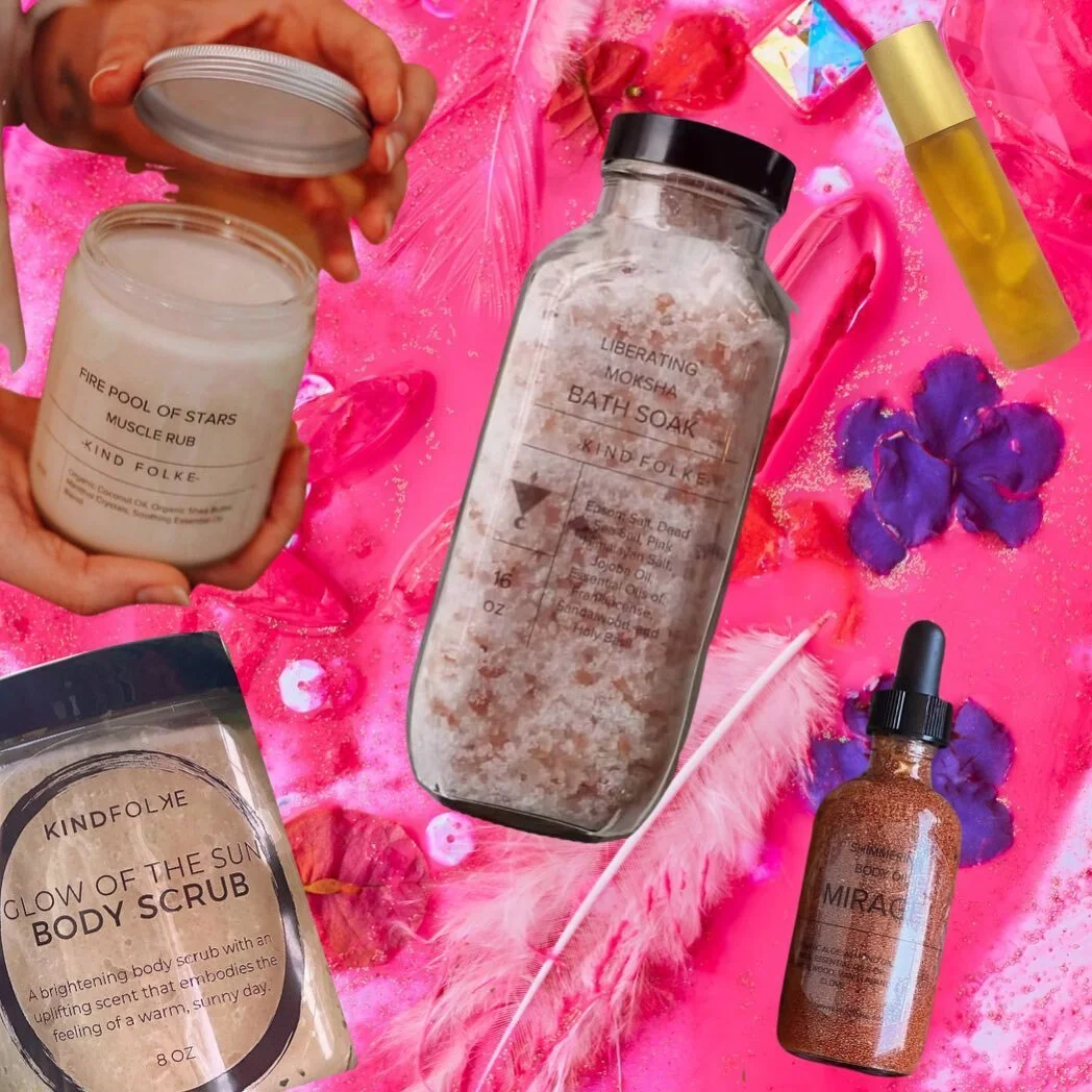 Some of our favorite self care goodies during the month of pleasure! 

💕Fire Pool of Stars Muscle Rub: enjoy a relaxing sensory party with a tingly, icy hot massage that smells as good as it feels
🌸Glow of the Sun Body Scrub: for irresistibly soft,