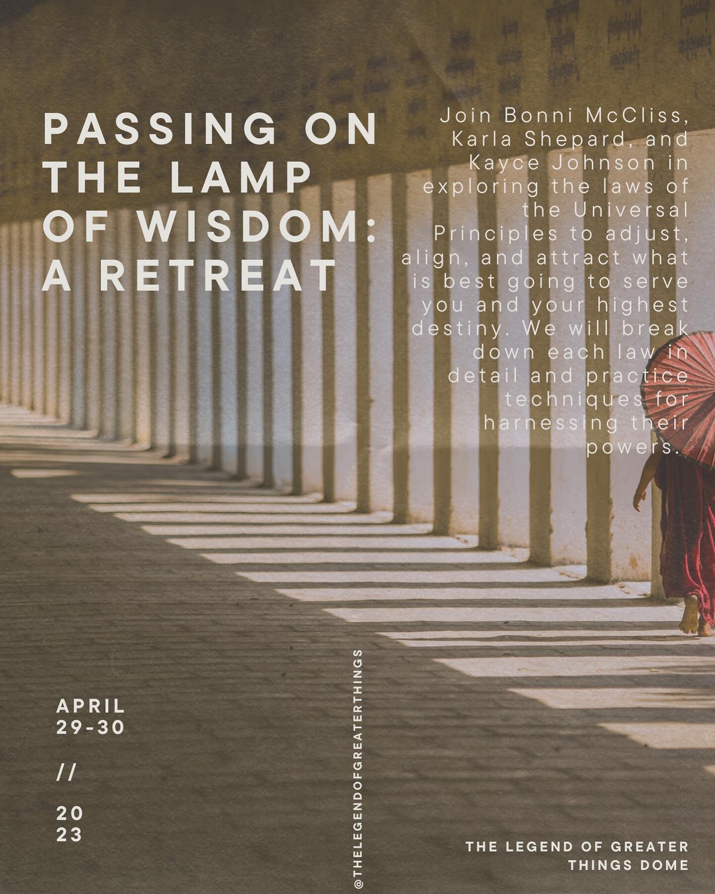 ✨Join us for our Spring Retreat: Passing on the Lamp of Wisdom on April 29-30✨

&ldquo;Passing on the lamp of wisdom&rdquo; means to transmit the ancient teachings. The lamp symbolizes the light of wisdom and the light that transcends the fog of dark