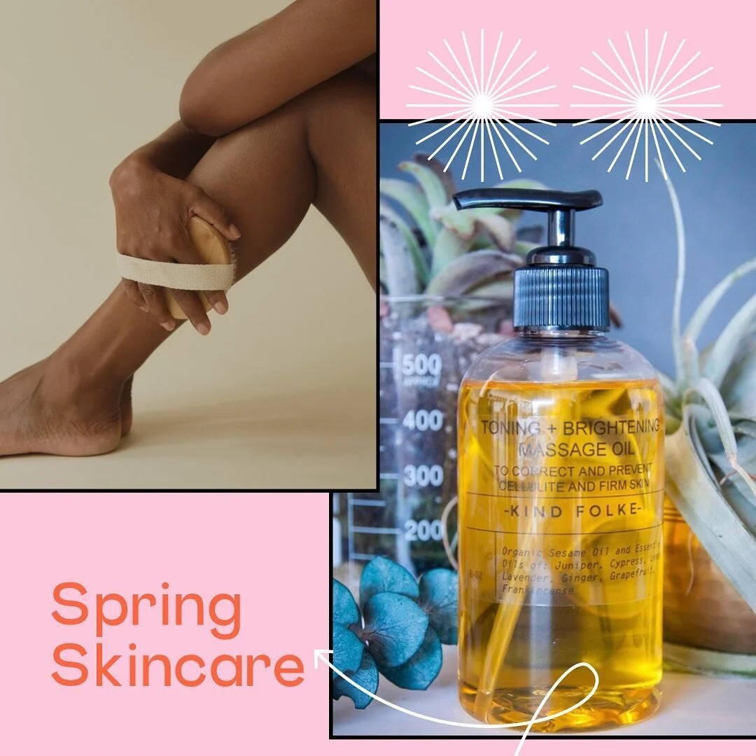 Spring Skincare Tips: 
&bull; Use a natural bristle brush daily (brushing toward your heart in short strokes) to exfoliate skin, increase circulation, and improve lymph
&bull; Deeply exfoliate, moisturize skin, and increase your glow with one of Kind