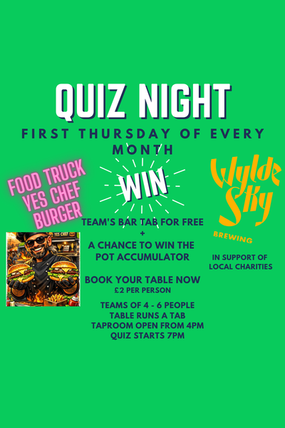 QUIZ NIGHT | FIRST THURSDAY EVERY MONTH | FOOD TRUCK Yes Chef Burger