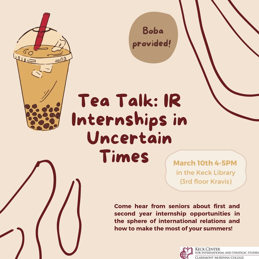 Hi first and second years!! Join us next Monday for a tea talk on summer opportunities in IR during uncertain times.