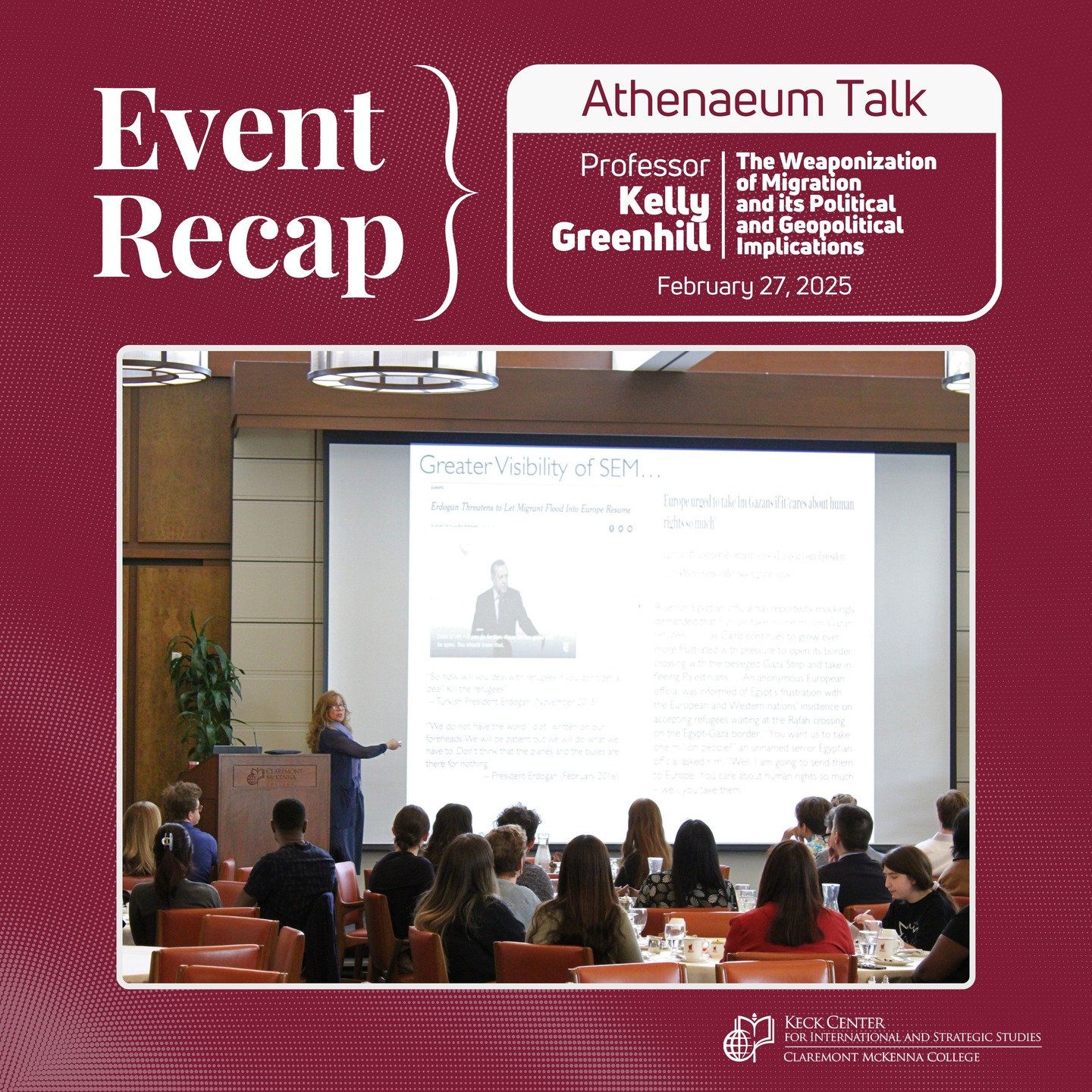 We were so glad to have Professor Kelly Greenhill as a speaker for our recent Ath lunch event. Follow the Keck Center page to stay up to date with our future events!