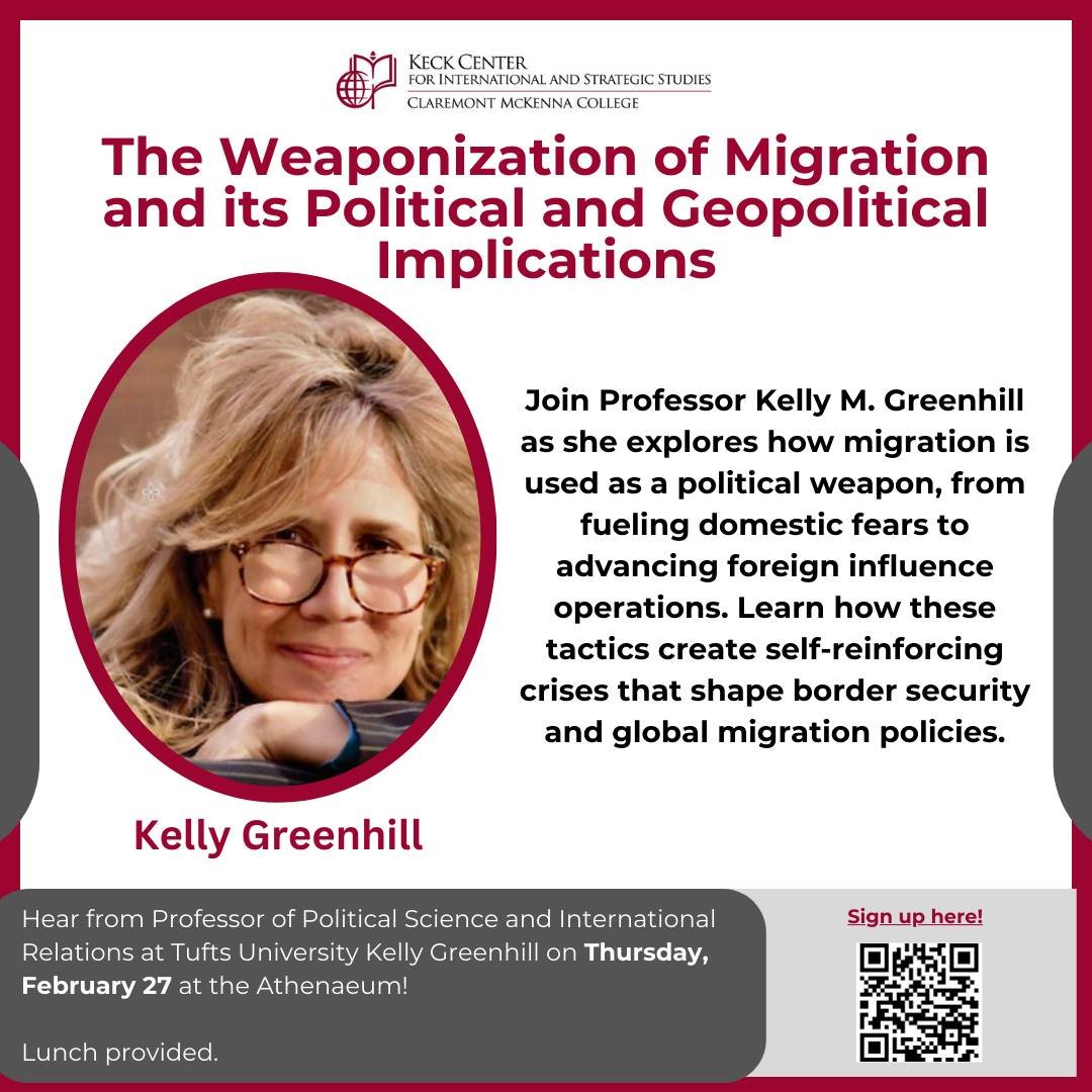 Be part of this upcoming event featuring Professor Kelly Greenhill! Sign up using the QR code or the link in bio.