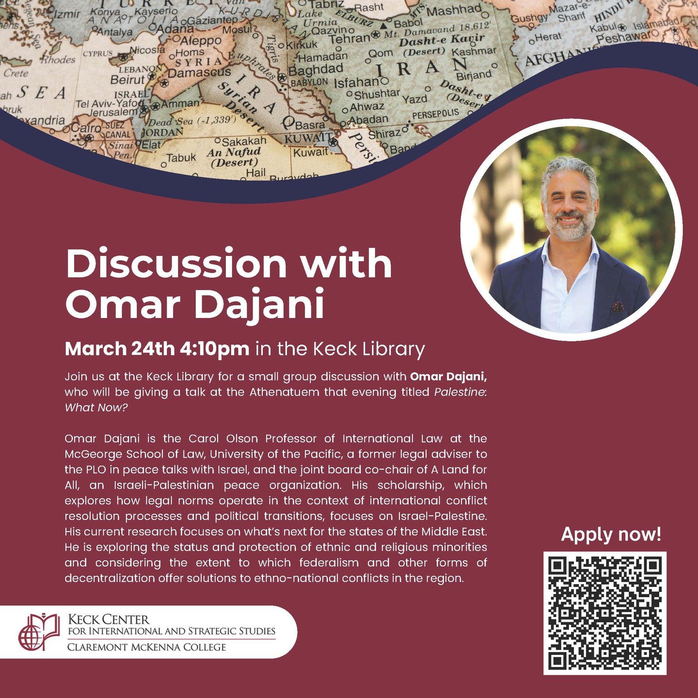 Be part of this upcoming small group discussion with Professor Omar Dajani! Sign up using the QR code or the link in bio.