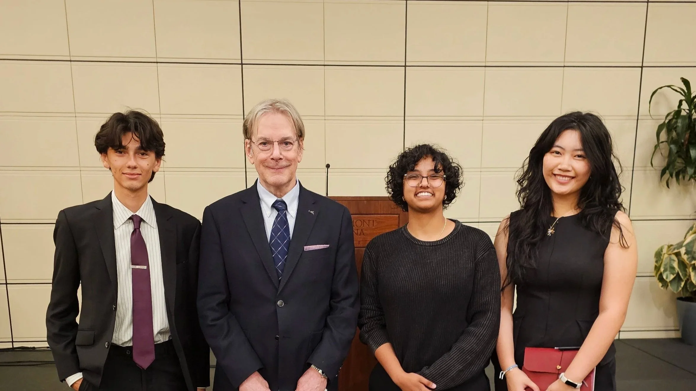 Students with author and Keck-Sponsored Athenaeum Guest Speaker, G. John Ikenberry, April 2026