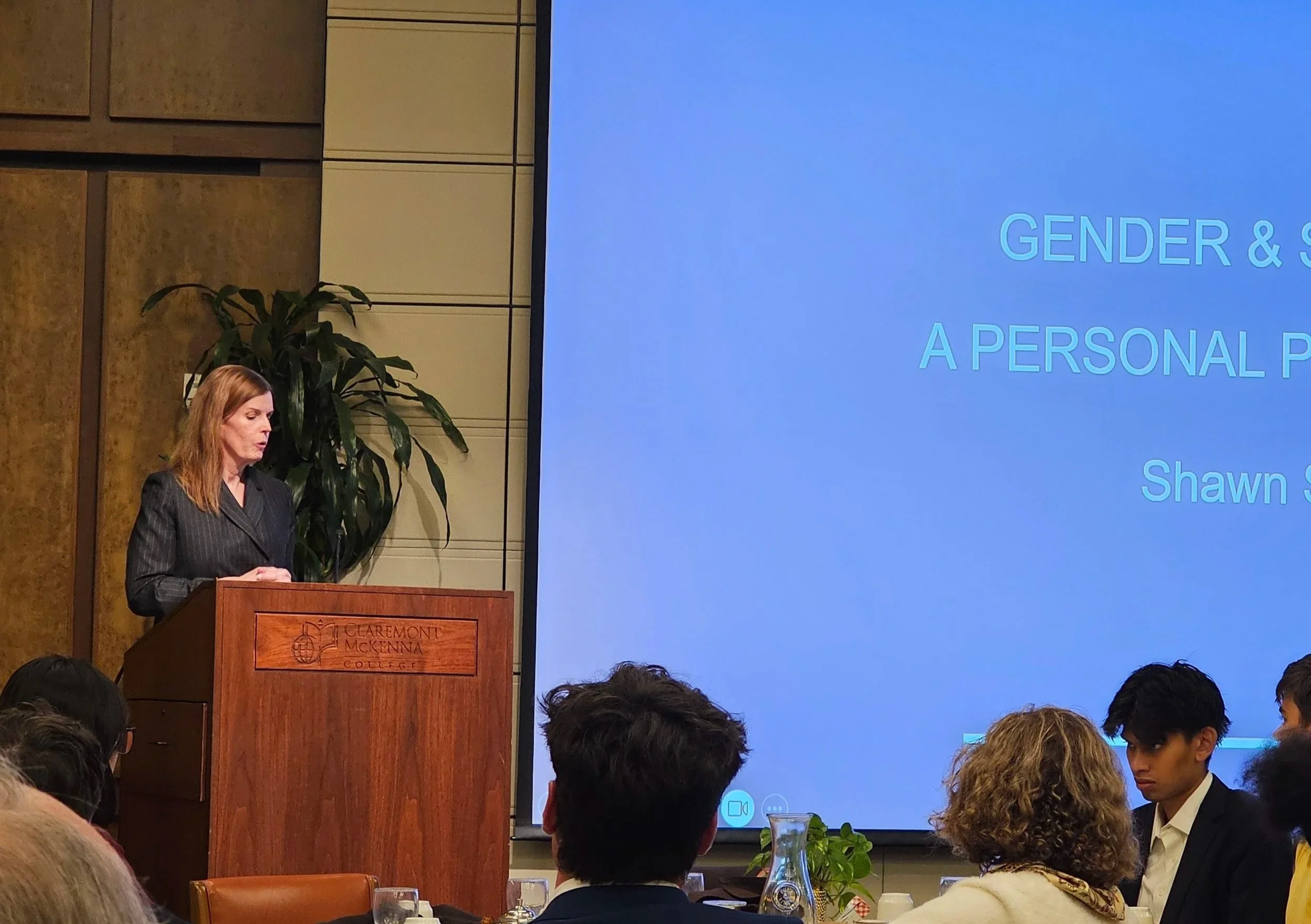 Former Under Secretary of Defense for Personnel and Readiness, Shawn Skelly, during her talk at the Athenaeum, October 2026