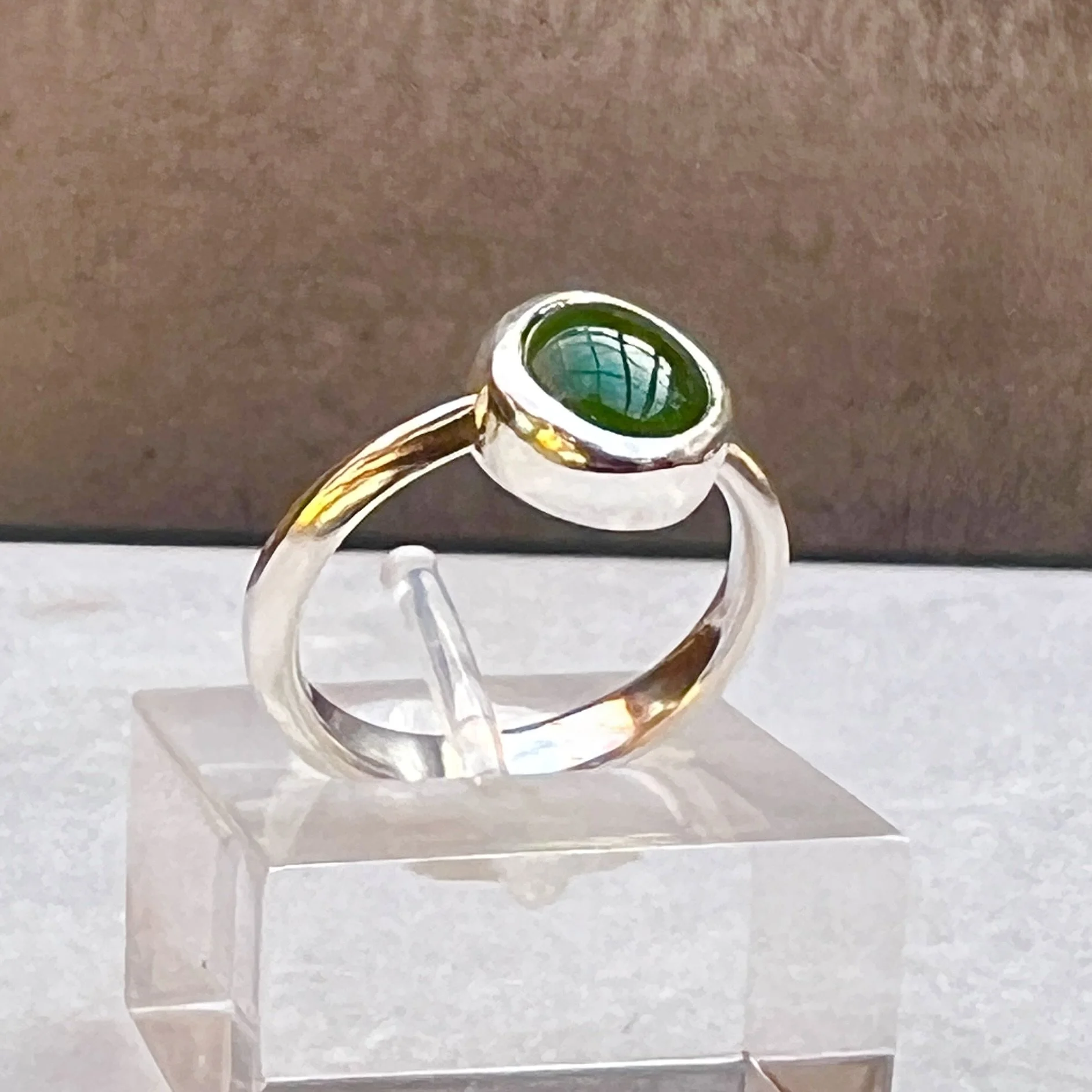 Elsipse pounamu silver ring