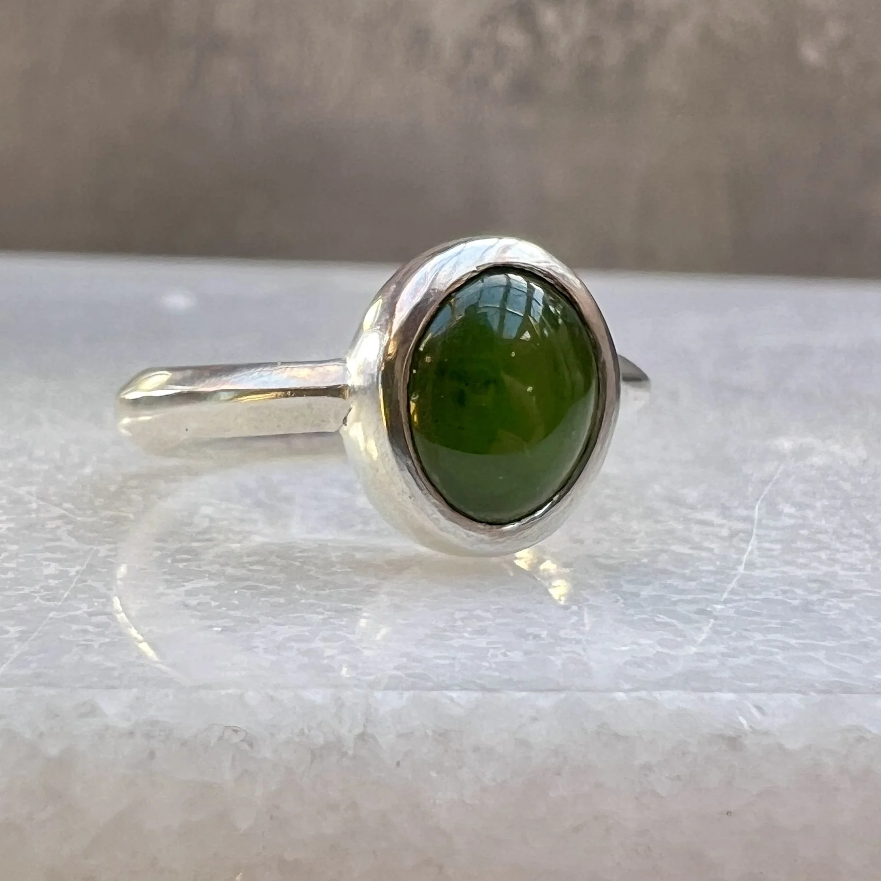 Elipse pounamu silver ring