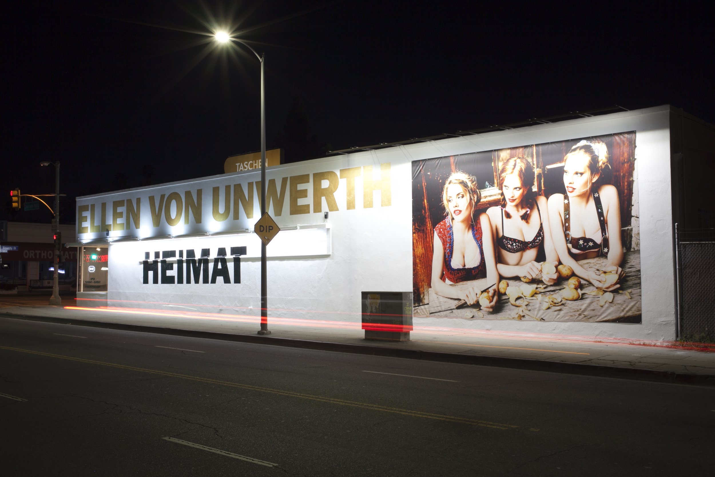 TASCHEN Gallery Los Angeles featuring Ellen von Unwerth: Heimat exhibition. Exterior photograph by Gregory Bojorquez