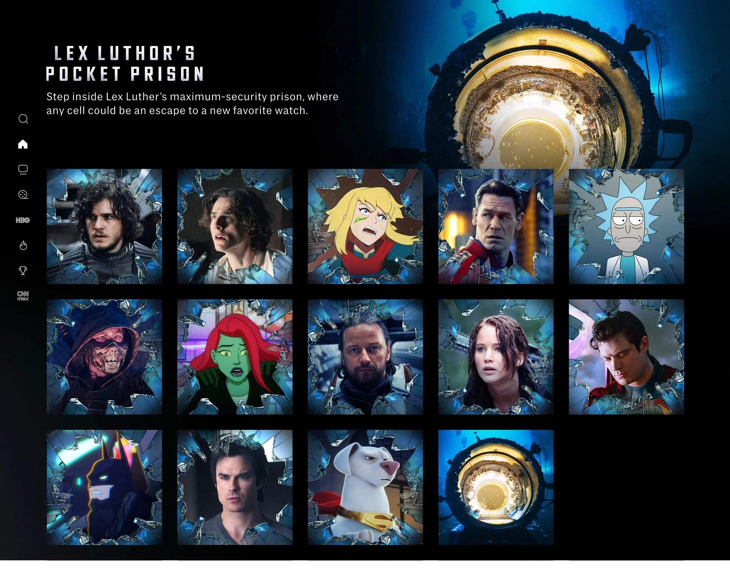 A digital collage of characters from various movies and animated series seen through a shattered glass effect.