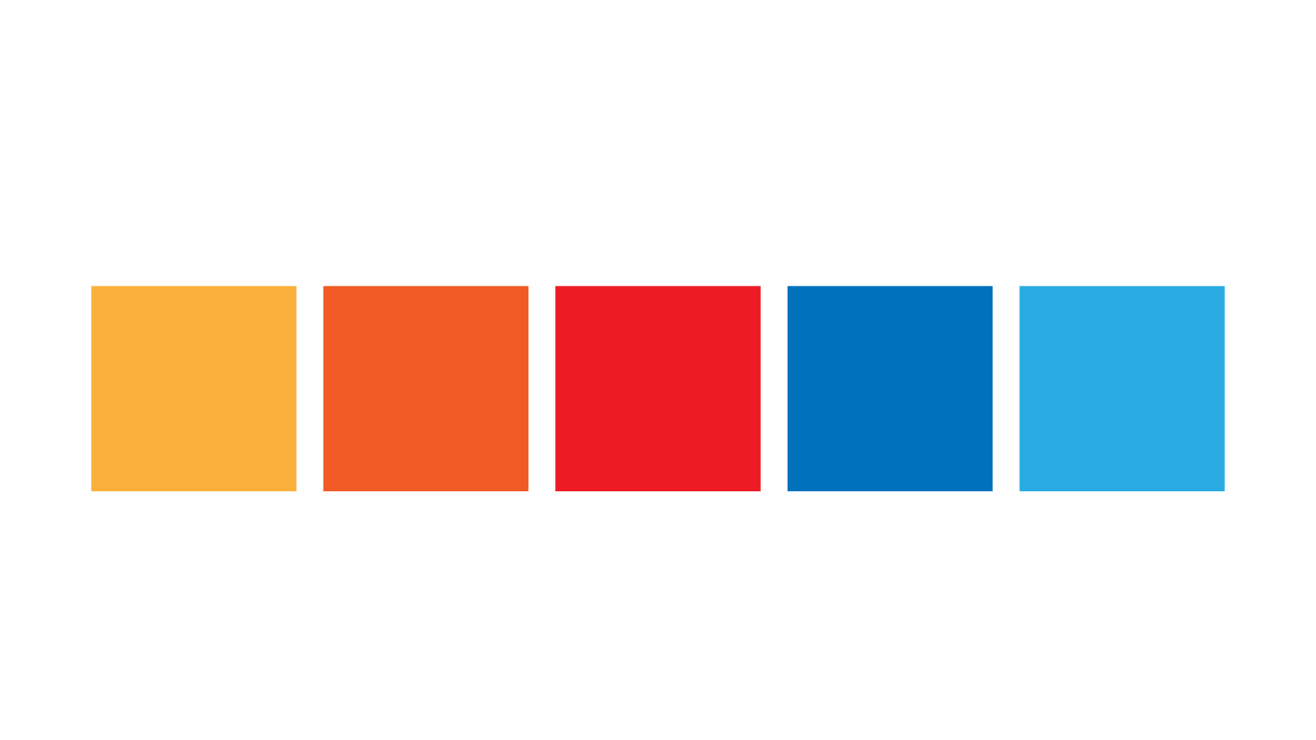 Horizontal bar chart with five bars colored yellow, orange, red, dark blue, and light blue. The red bar is the tallest, the orange or yellow are midpoint heights, and the blue bars are shorter but of different shades.
