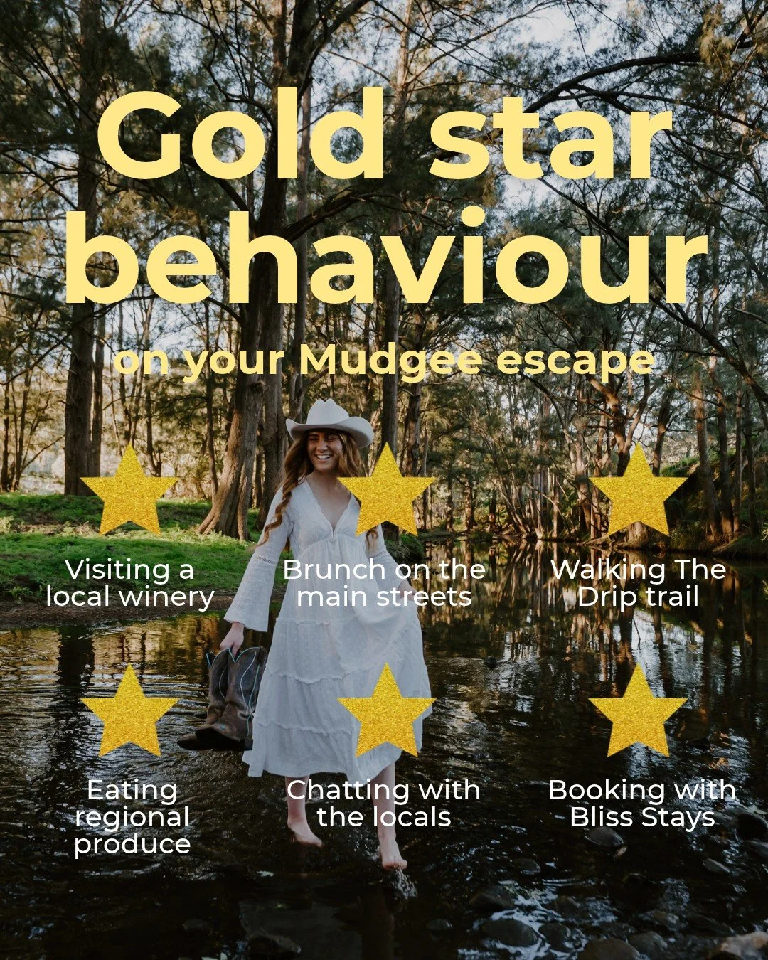 Earn yourself some gold stars in Mudgee 😉⭐ With our small town charm, friendly locals &amp; abundance of Bliss homes, every visit here feels golden ✨ 
 
🏡 @river_ranch_mudgee