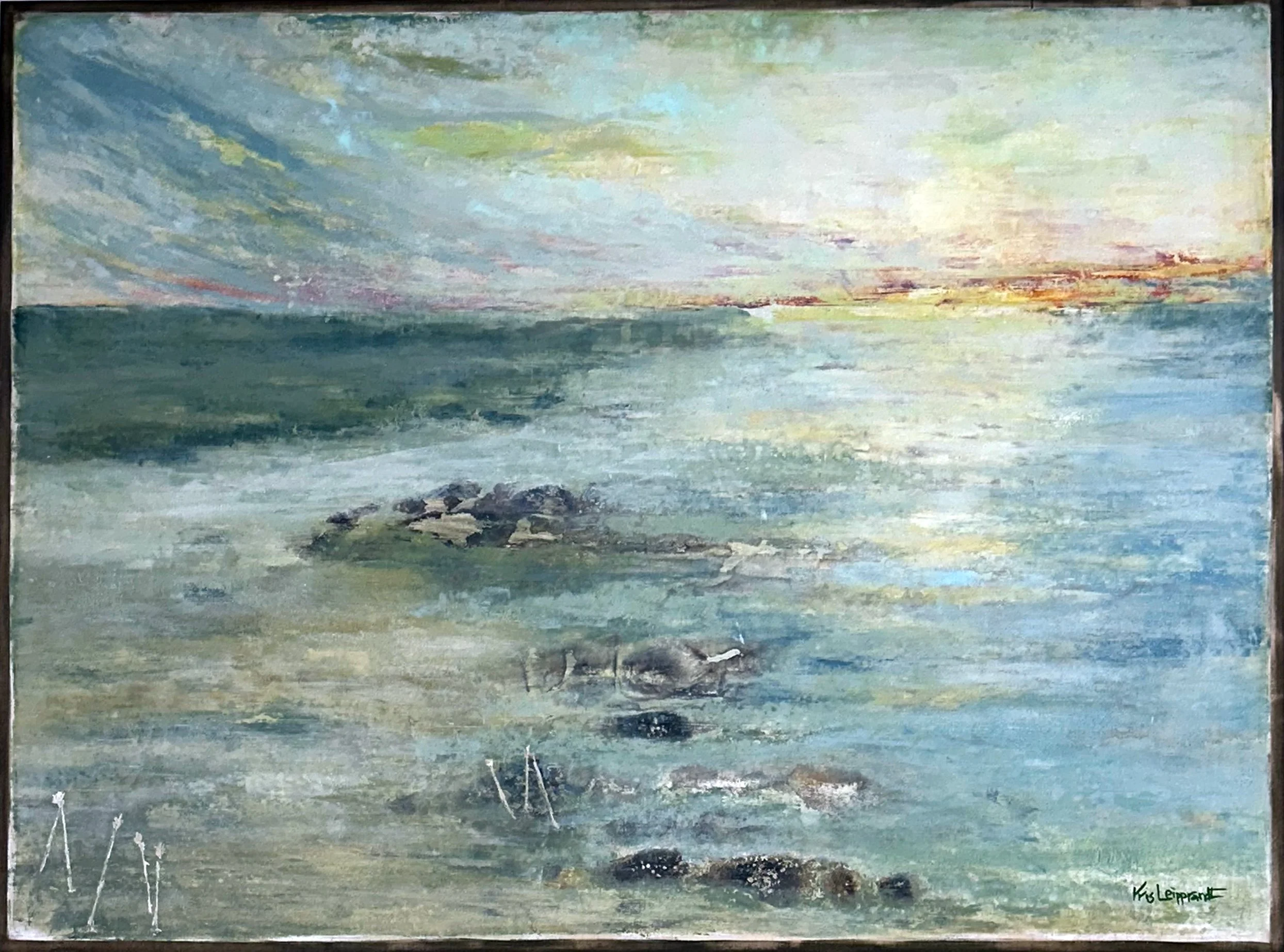 "Rocky Shore" - One of the many scenic shorelines along the bay. Acrylic on cradled wood panel, 40 x 30. $1400