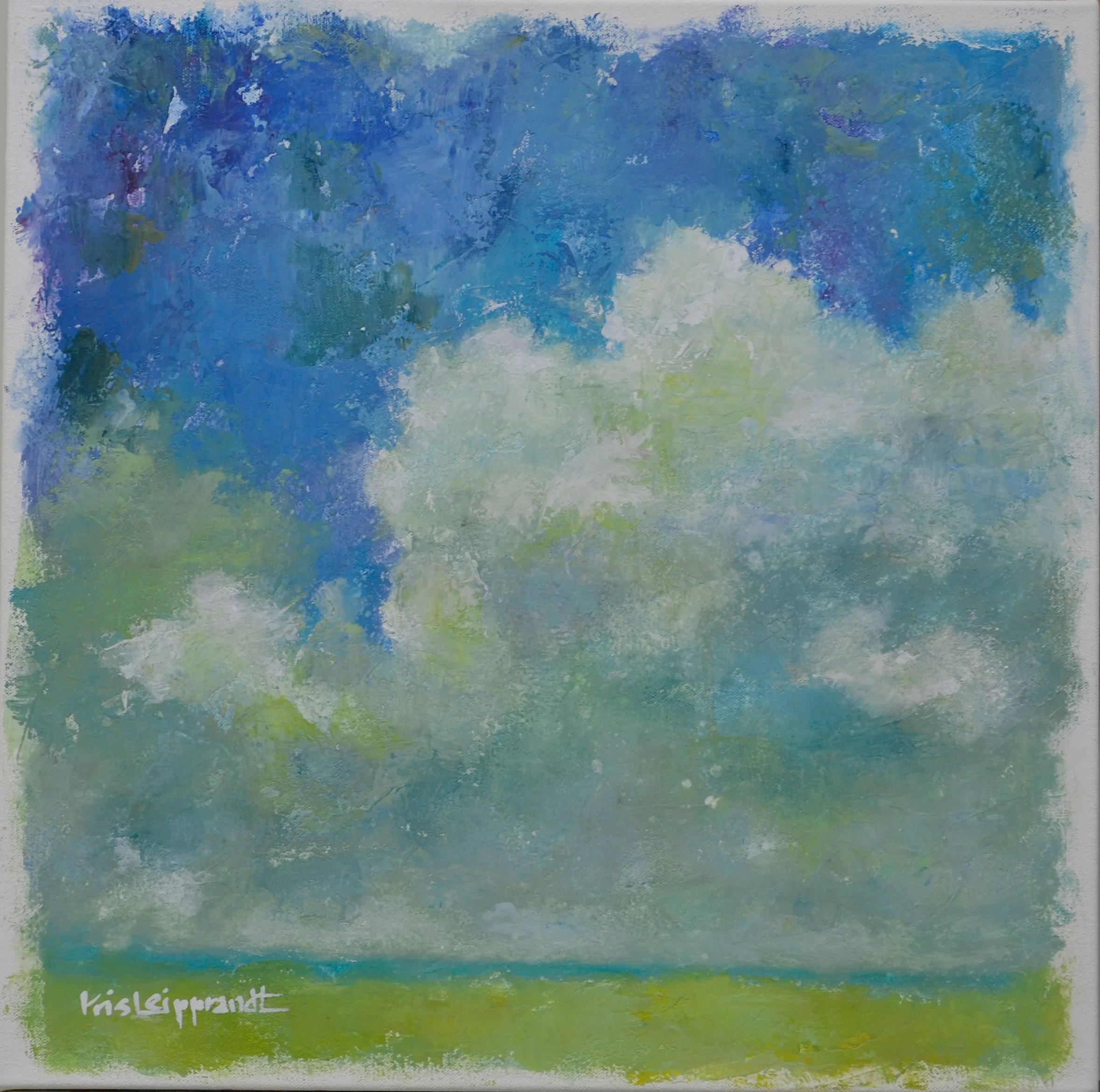 "Storm on the Way" - The sky was filled with colorful clouds as a storm front approached the bay. Acrylic on canvas 18x18. $300