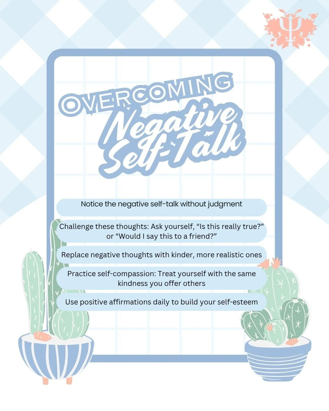 Overcoming Negative Self-Talk

In contrast to last week&rsquo;s post on toxic positivity, negative self-talk can sneak into our minds as harsh criticism or doubts: &ldquo;I&rsquo;m not good enough,&rdquo; &ldquo;I always mess up,&rdquo; or &ldquo;Nob