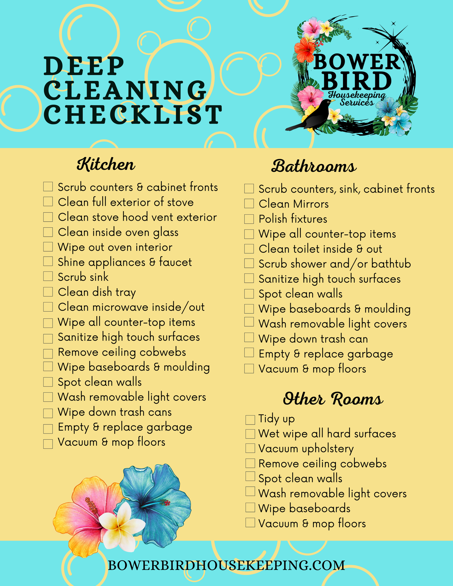 Cleaning Checklists — Bowerbird Housekeeping