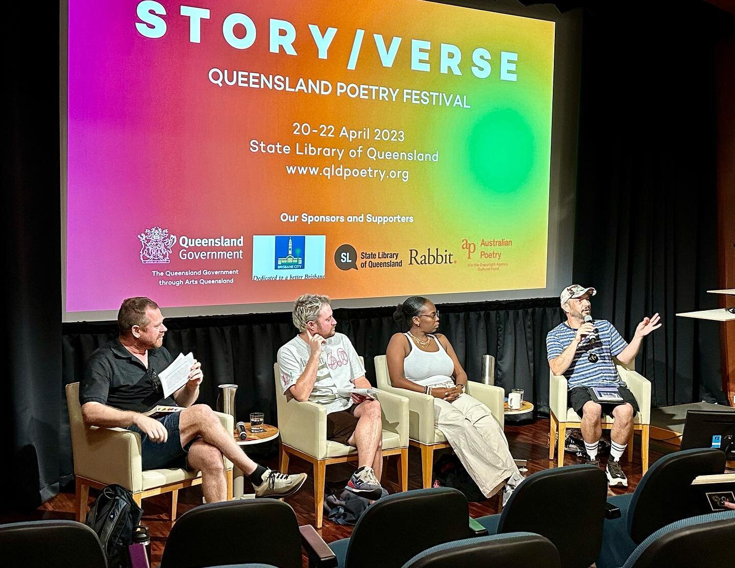 The older I get, the more poetry calls to me. The Qld Poetry Festival (April 20-22 at the State Library) spotlights poets from around Australia. 
This session, expertly chaired by @spmpoet, was full of brilliant insights into the creative process suc