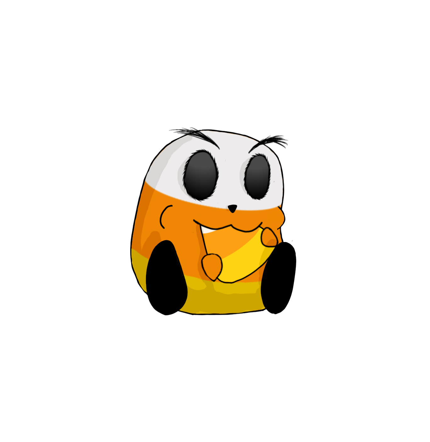 A cartoon fish with a skeleton shape, large black eyes, and a wide smile, featuring orange, yellow, and white colors.