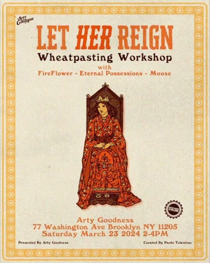 Want to learn the art of wheatpasting? 🤨

THIS SATURDAY 2-4PM‼️

🔥WHEATPASTING WORKSHOP with @fire__flower @eternalpossessions @ewwgrossokfine 

To celebrate our all-star, all-female group show LET HER REIGN, we will be hosting a special wheatpasti