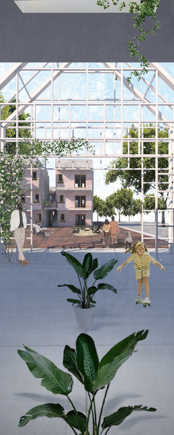 Rendering, Courtyard through the Trellis