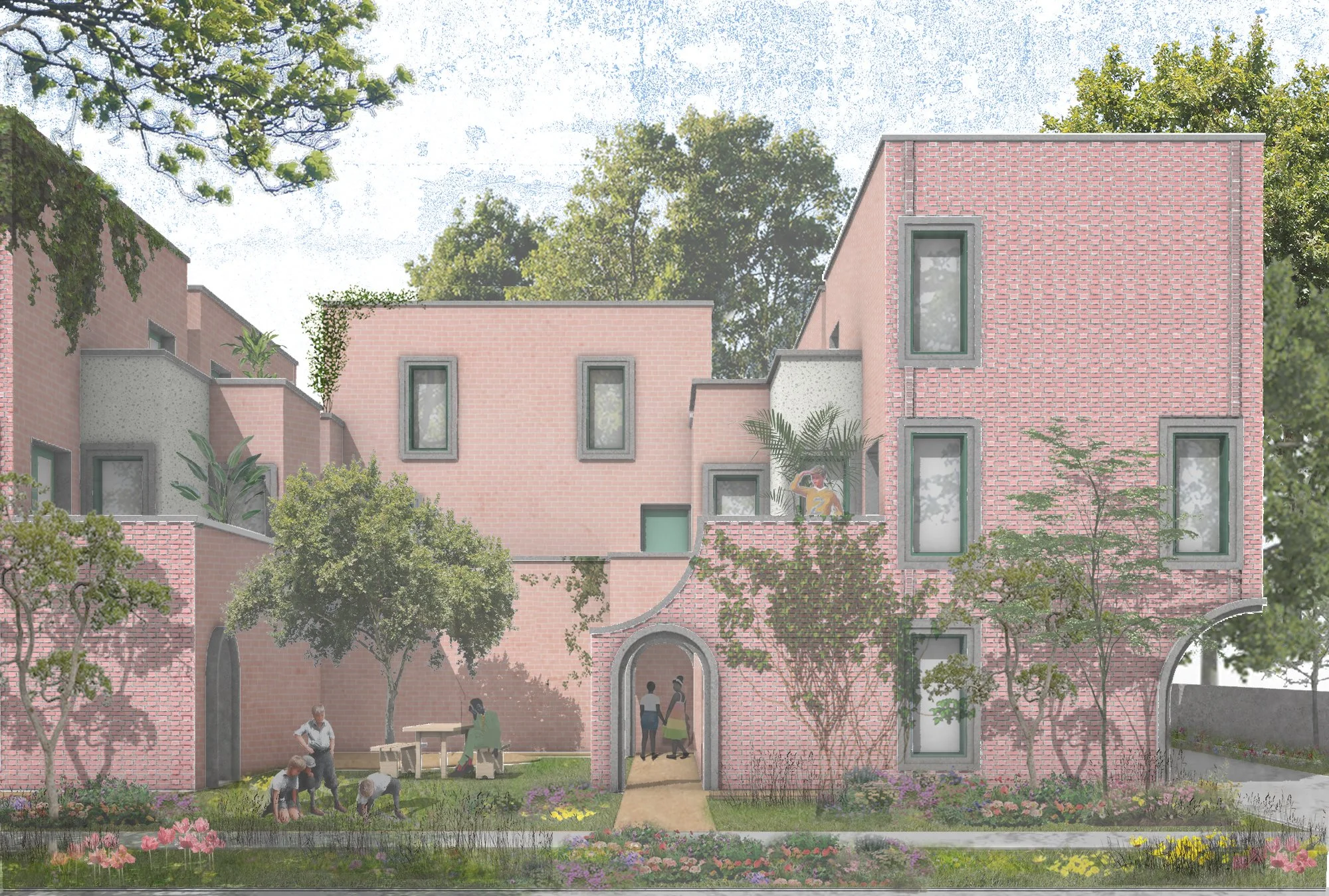 Elevation Rendering of Northend Townhouses in Detroit Michigan