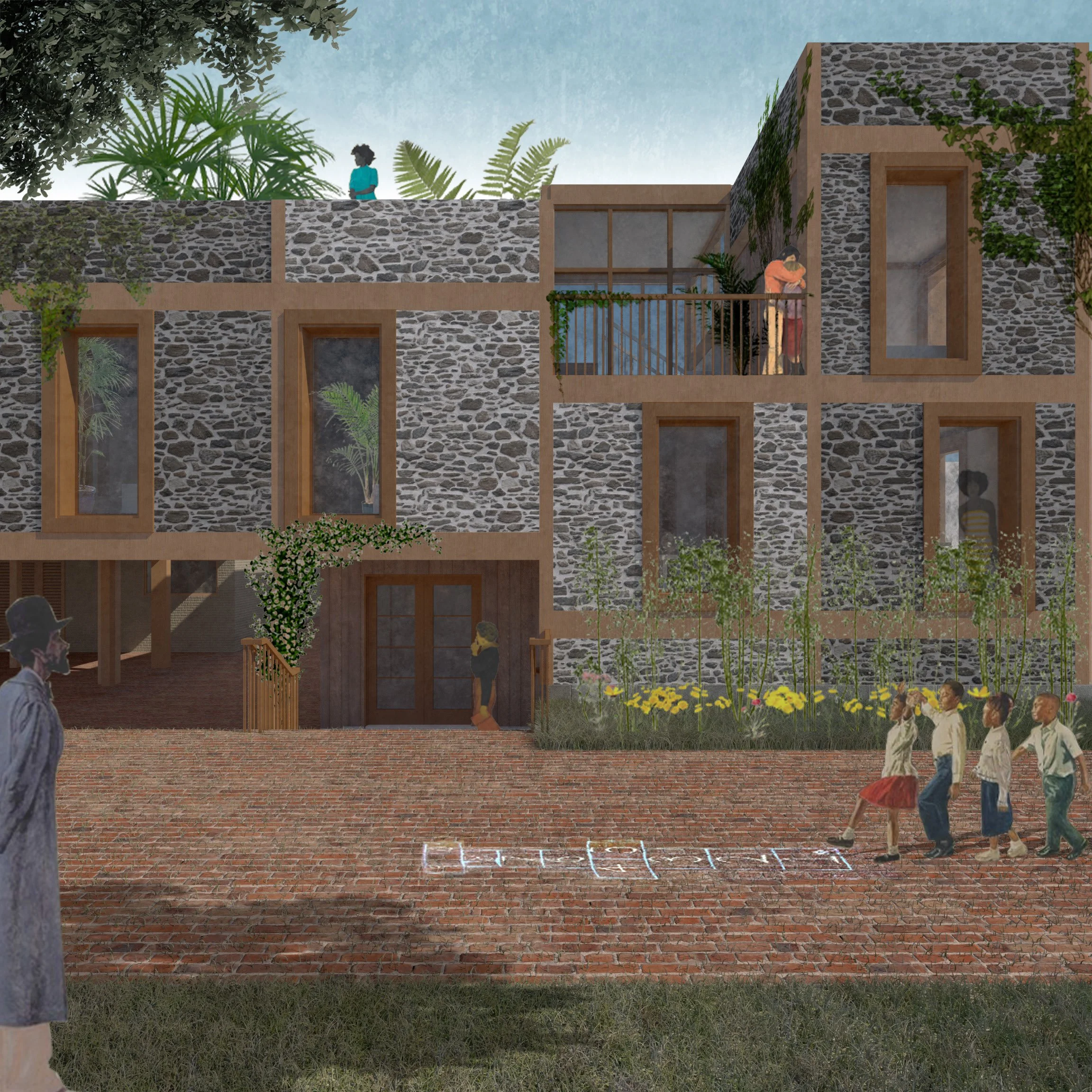 A Rear Rendering of a Single Family Home Conversion into an Extended Family Home