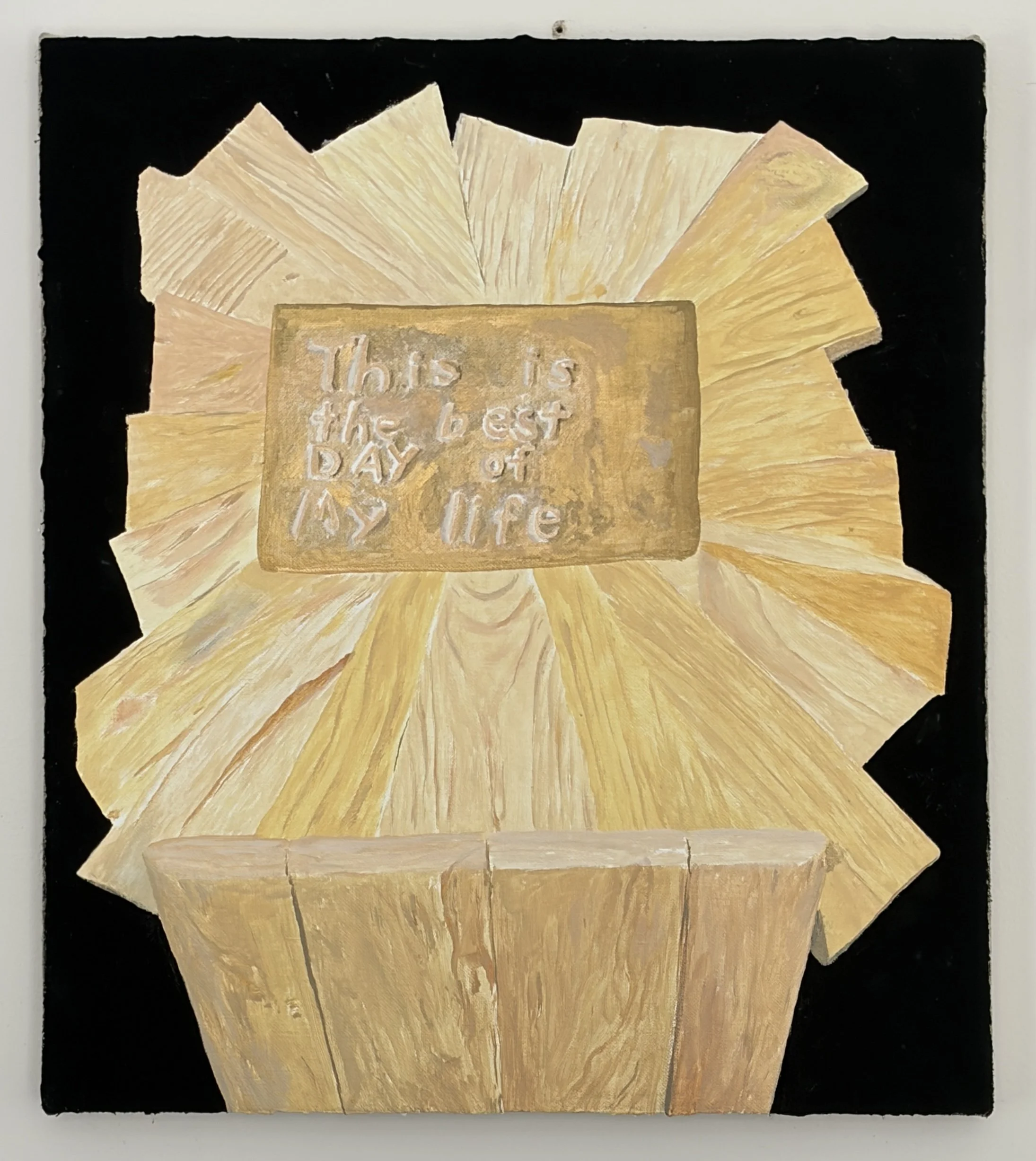 Best Day of My Life Bronze Rubbing Kiosk Painting, 2026, Acrylic on Linen, 18" x 16"