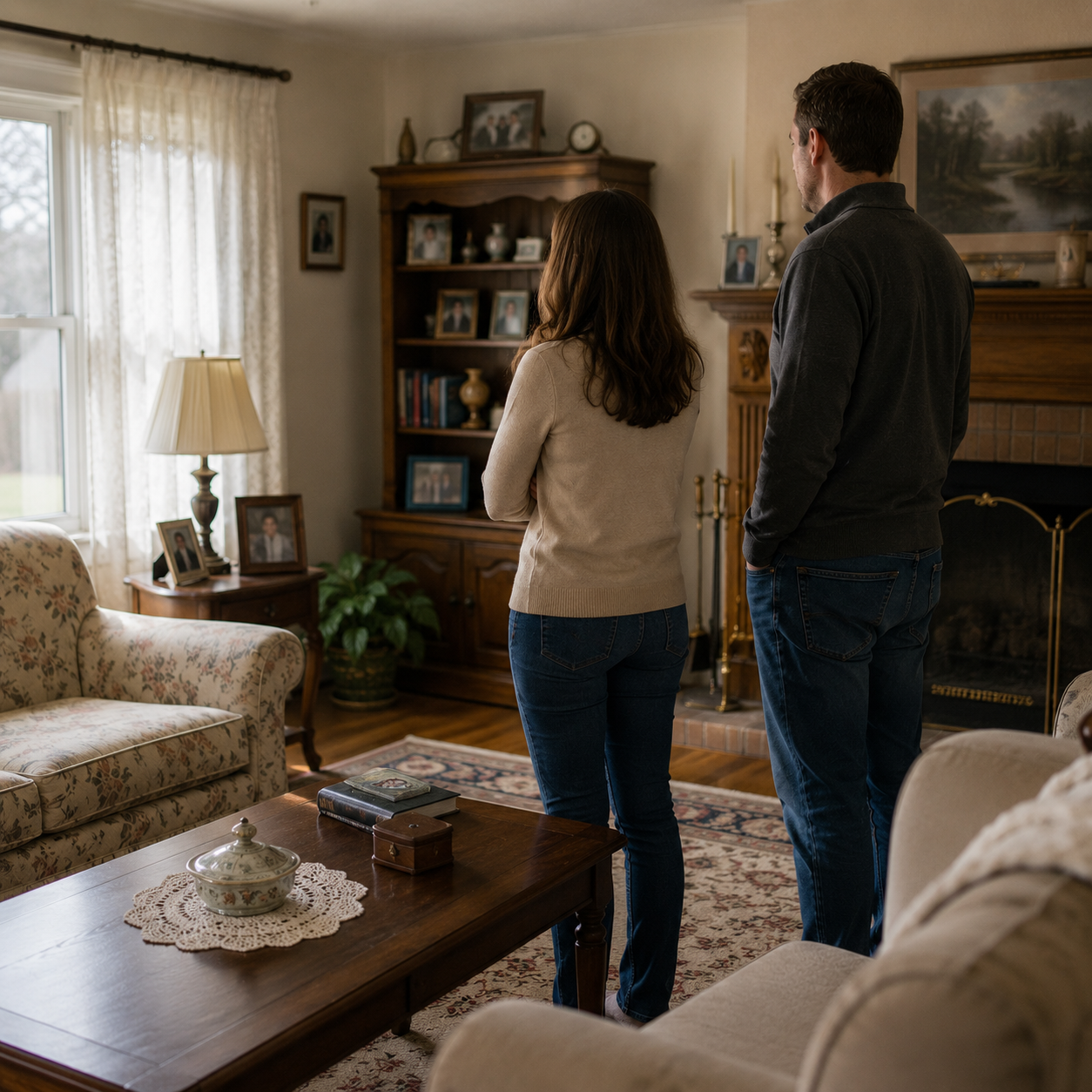 Adult children in their parents' home after the death of a loved one.